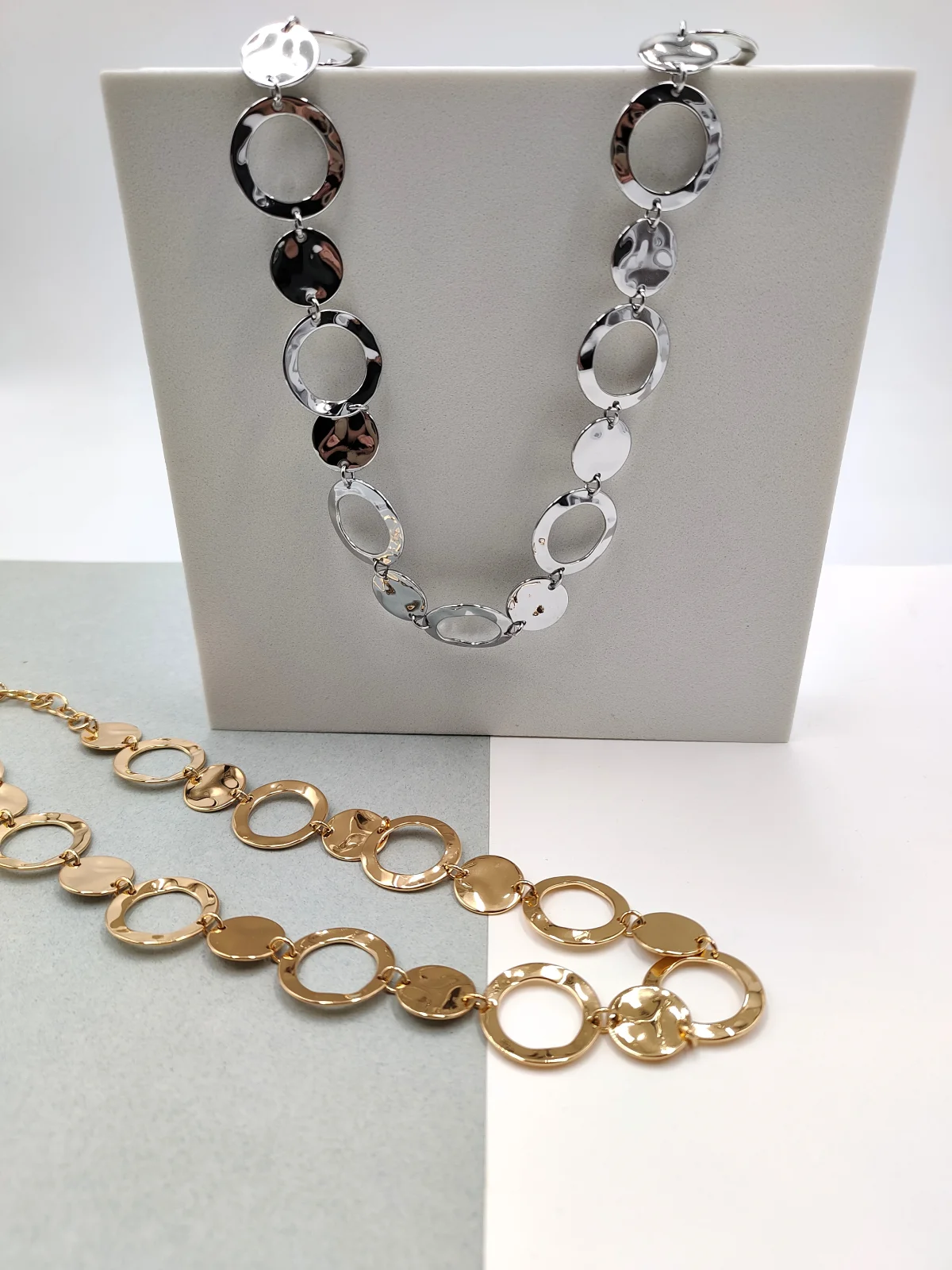 Stainless Steel Choker Necklace with Hammered Circles by Magis Handmade Jewels – view 3