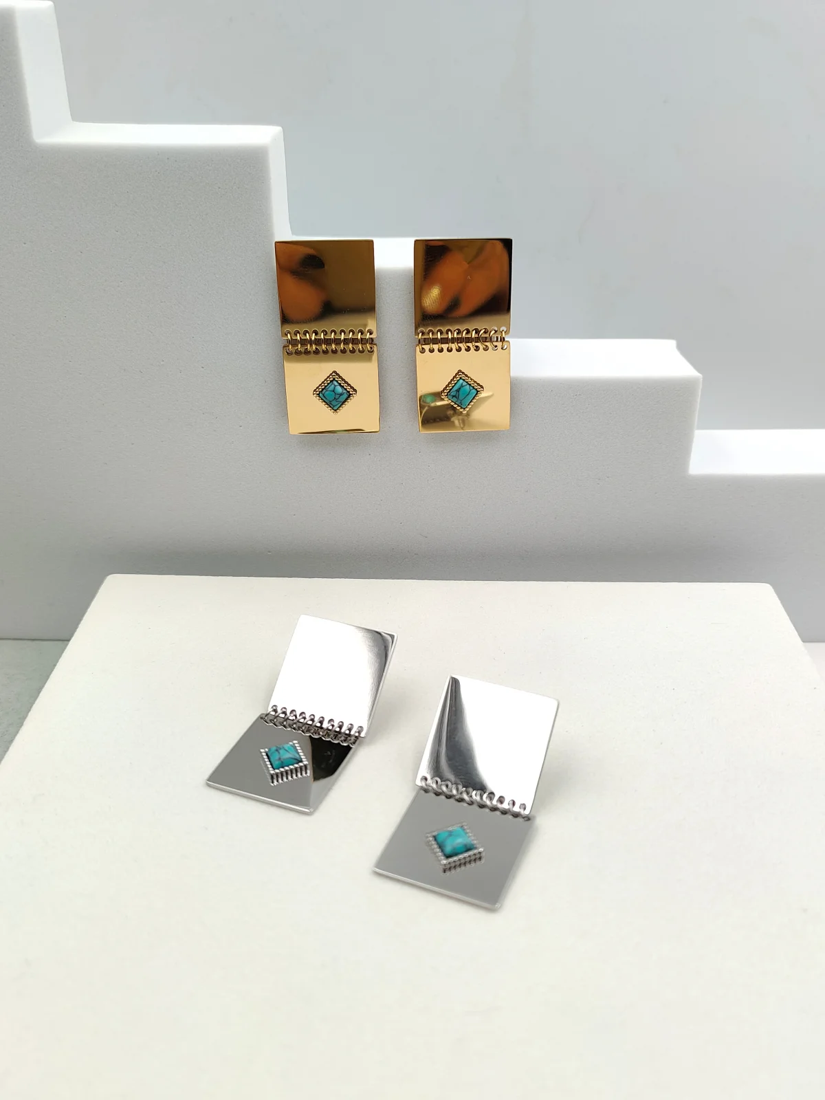 Stainless Steel Earrings with Howlite by Magis Handmade Jewels – view 2