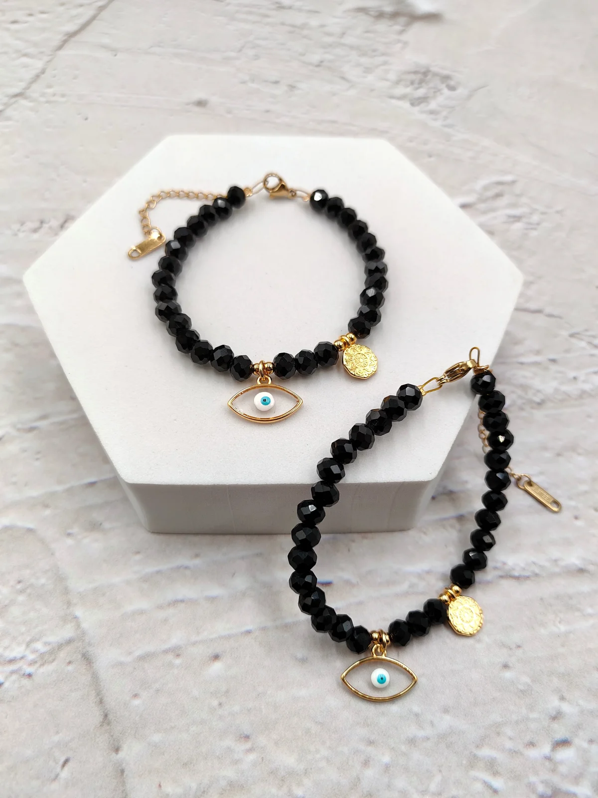 Bracelet with Crystals and Gold-Plated Stained-Glass Evil Eye by Magis Handmade Jewels – view 4
