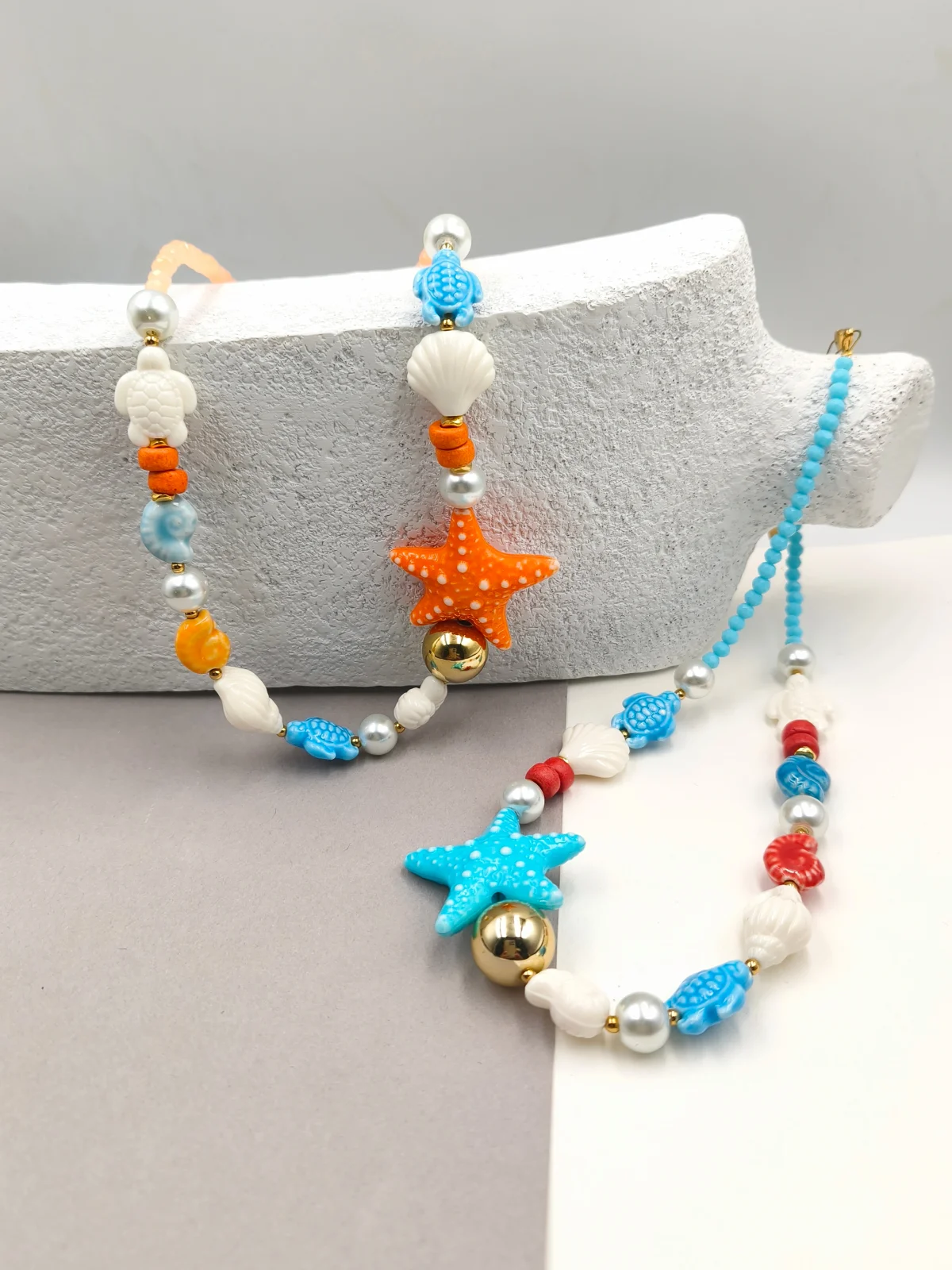 Necklace with Crystals, Ceramic and Acrylic Beads #123316