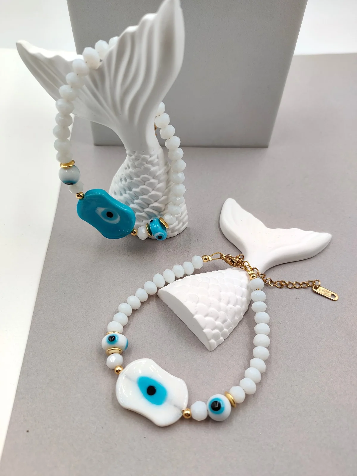 Bracelet with Crystals and Glass Beads with Evil Eyes by Magis Handmade Jewels – view 2