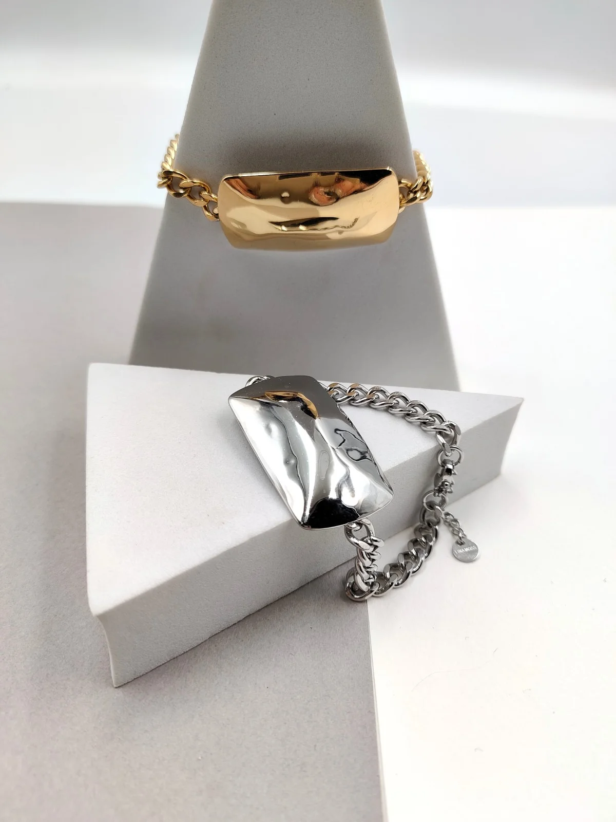 Stainless Steel Bracelet with Hammered Rectangle #691792