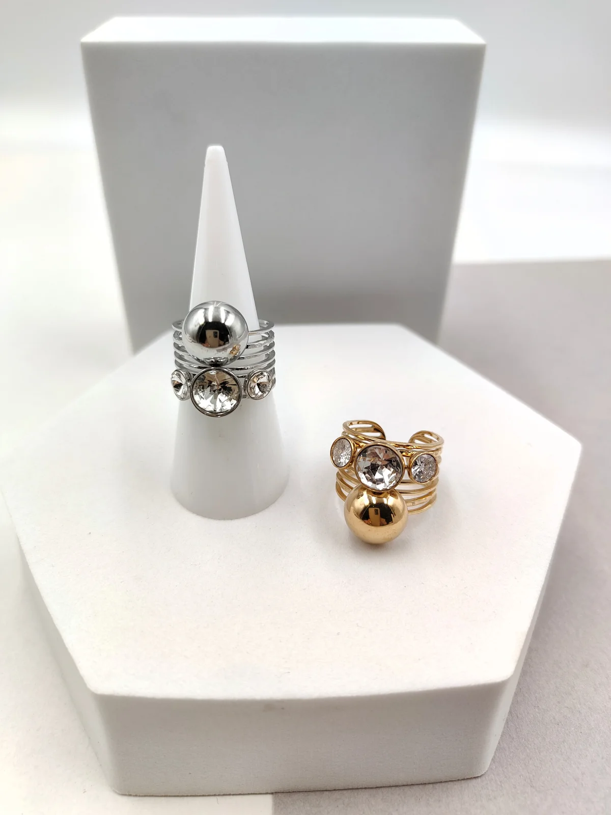 Stainless Steel Multi-Strand Ring with Crystals #582255