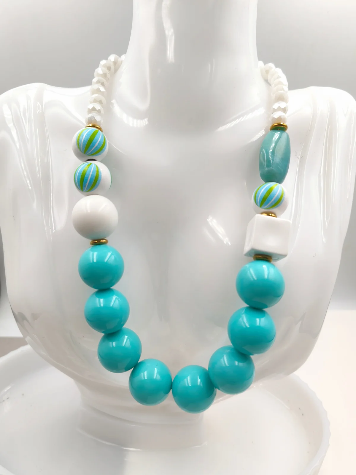 Necklace with Crystals, Wooden and Acrylic Beads #953261