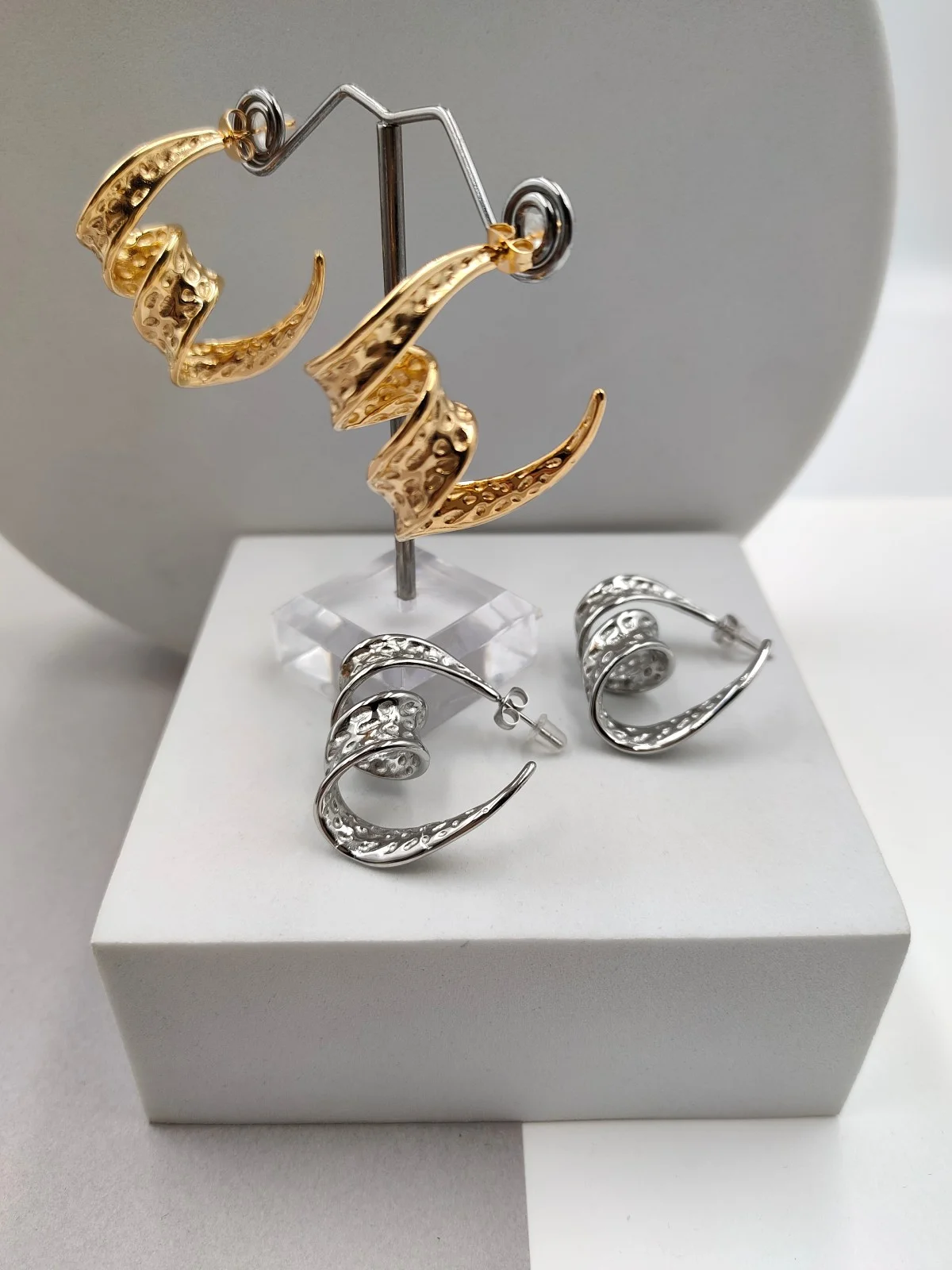 Stainless Steel Hammered Earrings by Magis Handmade Jewels – view 2