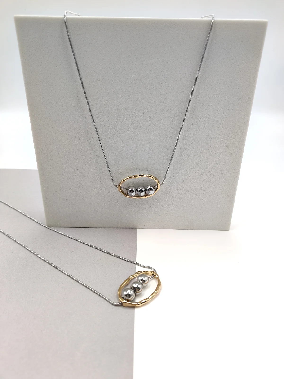 Stainless Steel Two-Tone Necklace with Beads by Magis Handmade Jewels – view 2