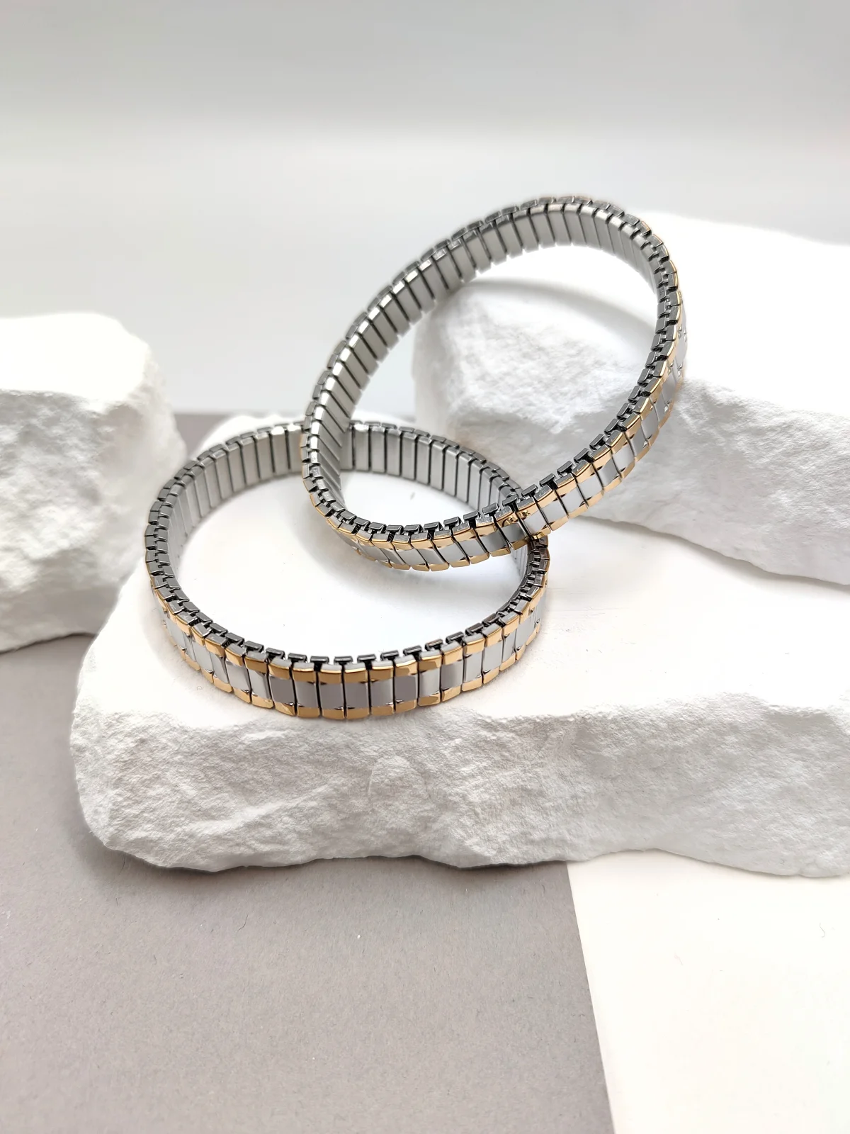 Stainless Steel Stretch Two-Tone Bracelet by Magis Handmade Jewels – view 4