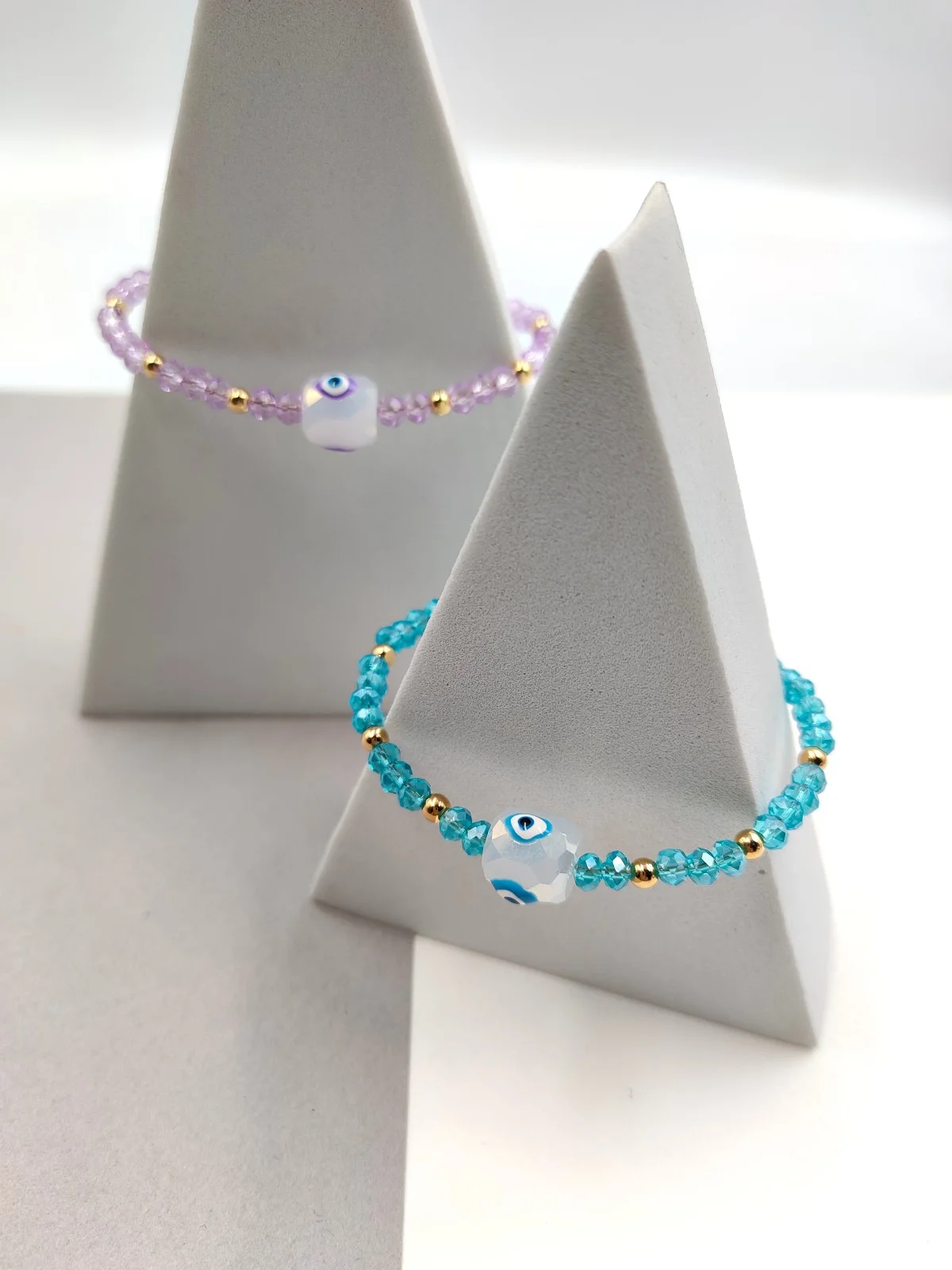 Bracelet with Faceted Crystals and Glass Bead with Evil Eye by Magis Handmade Jewels – view 4
