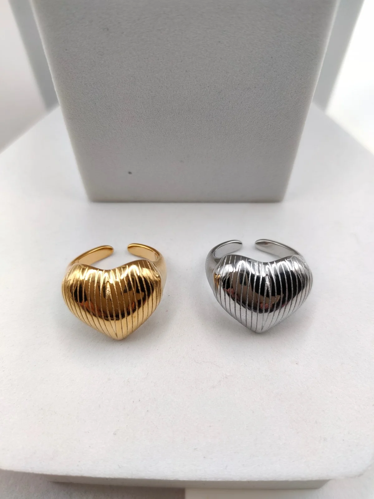 Stainless Steel Ring with Embossed Heart by Magis Handmade Jewels – view 2