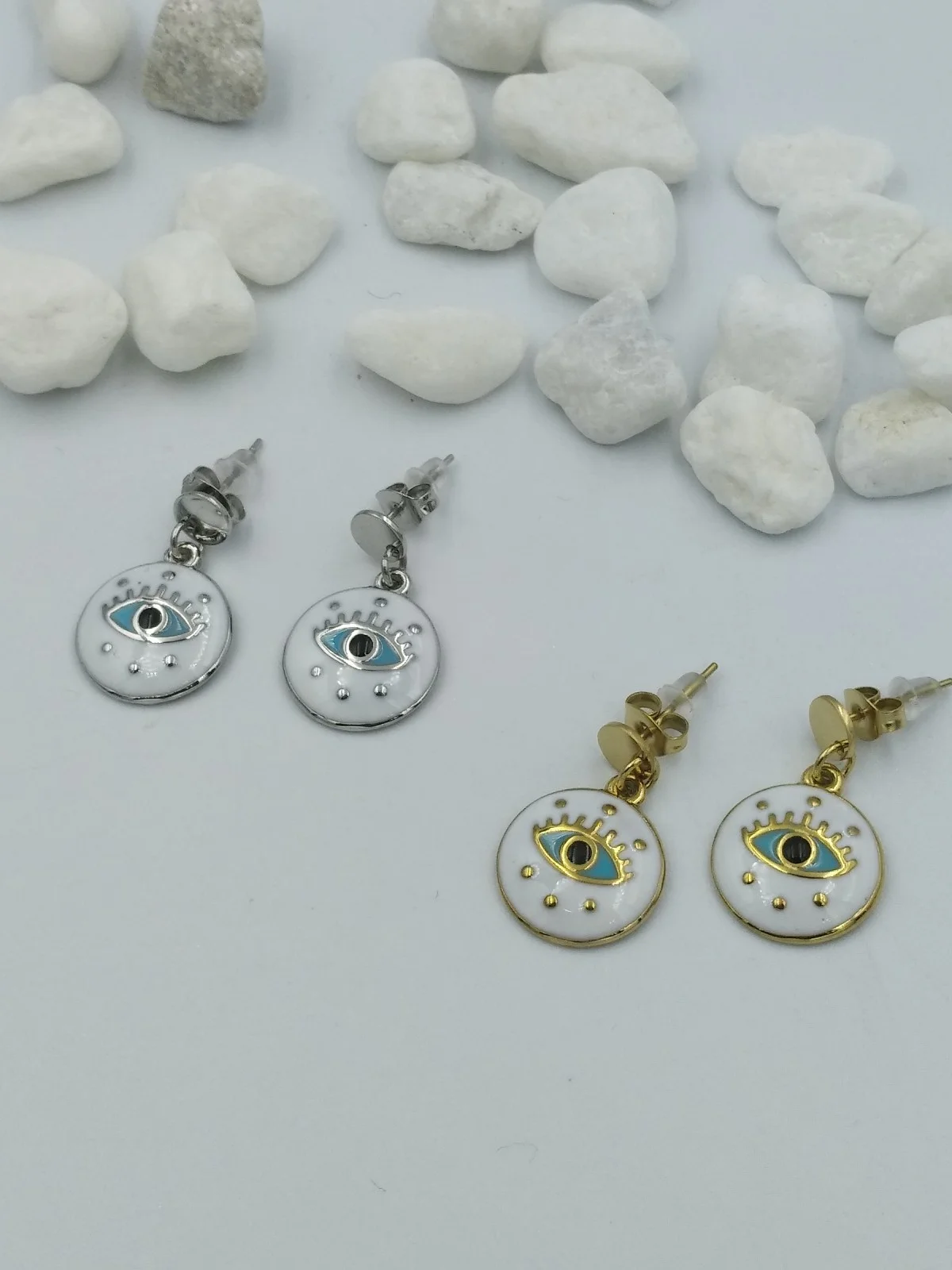 Stainless Steel Evil Eye Earrings by Magis Handmade Jewels – view 2