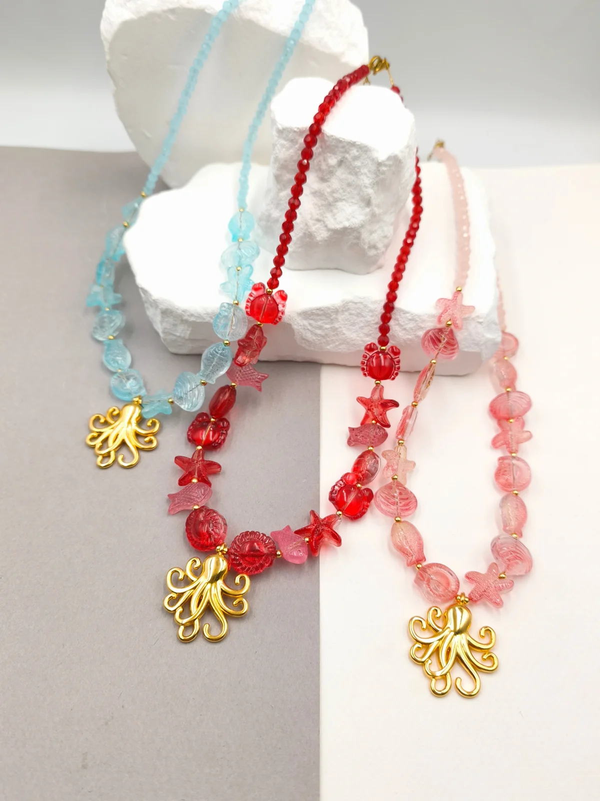 Necklace with Glass Beads and Stainless Steel Motif by Magis Handmade Jewels – view 2