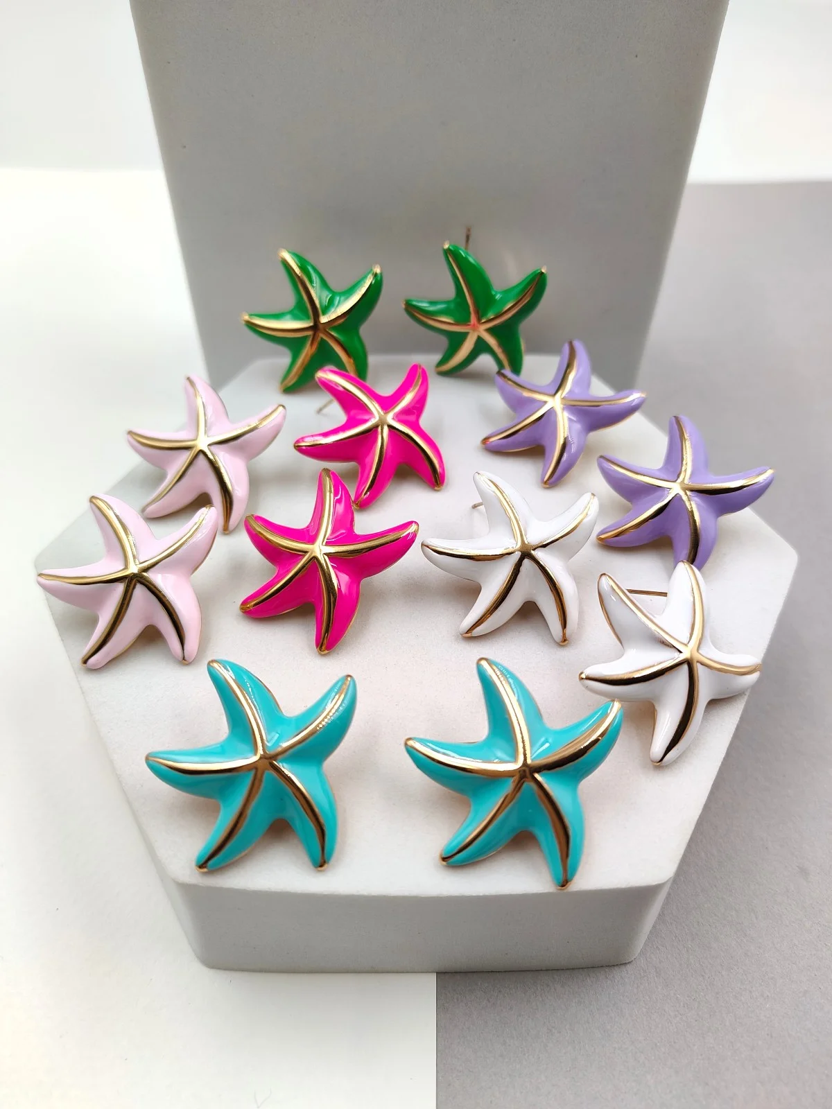 Stainless Steel Starfish Earrings with Enamel by Magis Handmade Jewels – view 2