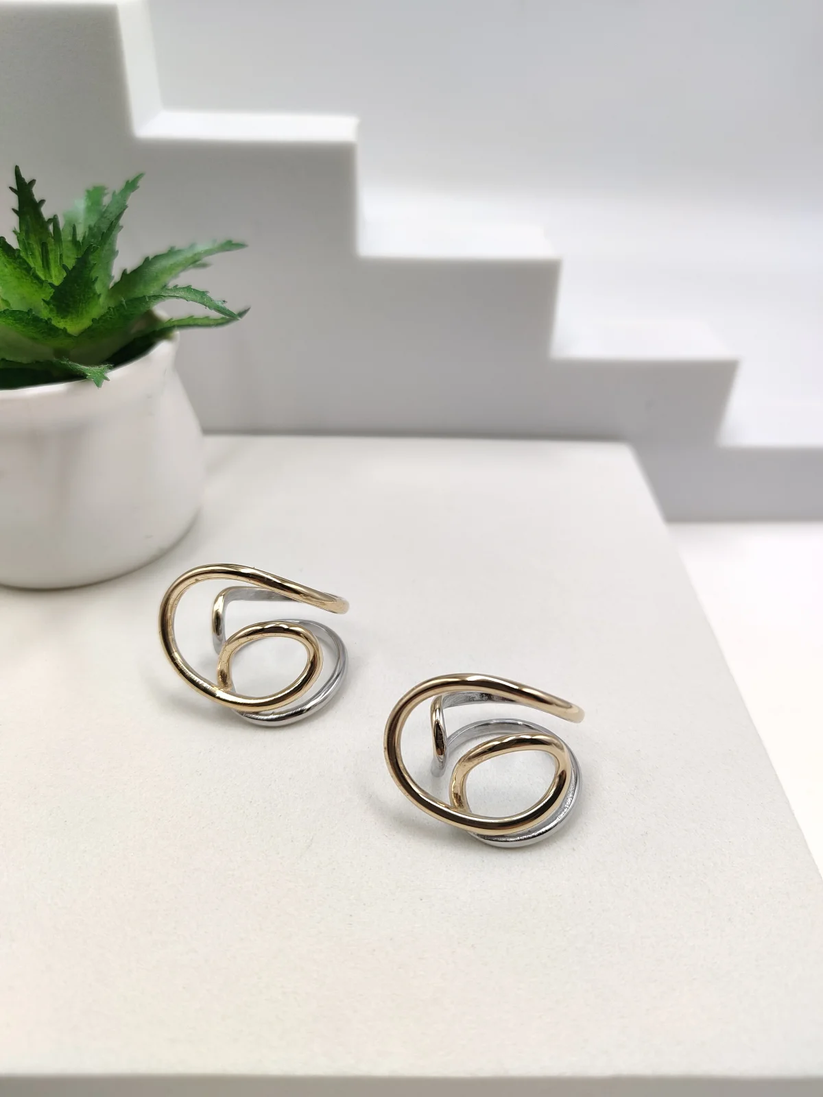 Stainless Steel Two-Tone Ring with Irregular Shape by Magis Handmade Jewels – view 2