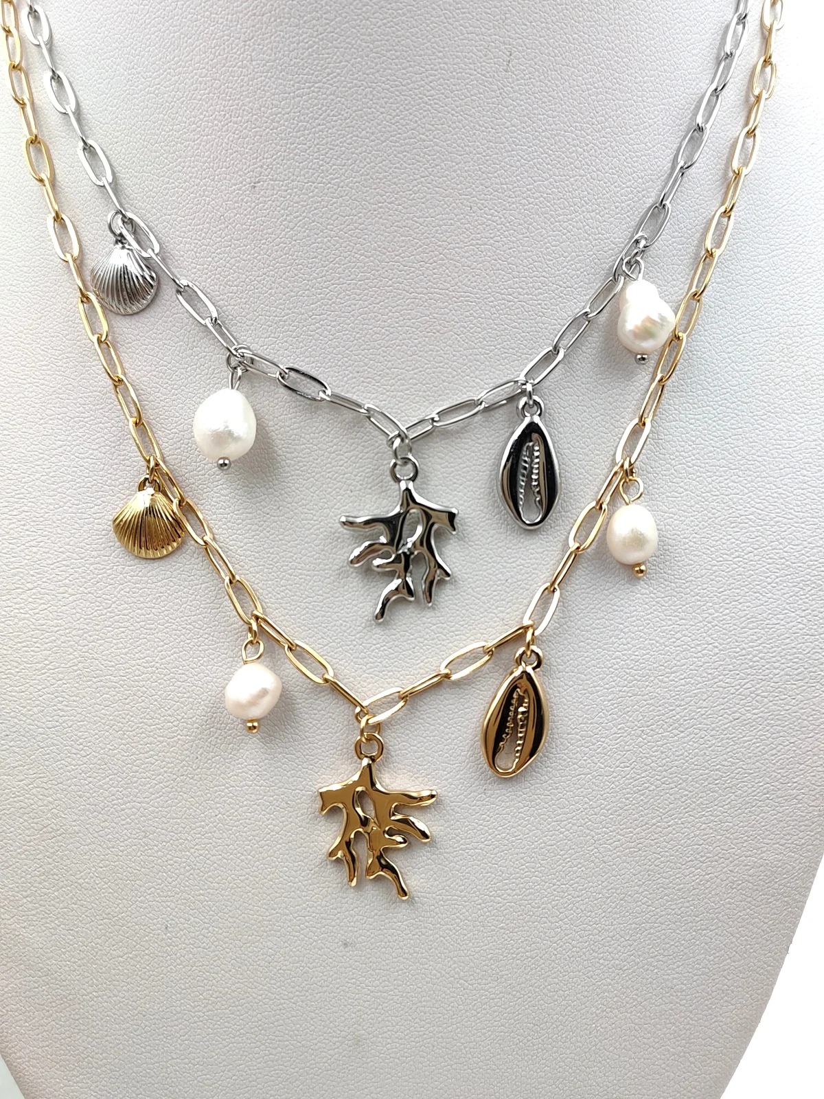 Stainless Steel Necklace with Cultured Pearls and Summer Motif by Magis Handmade Jewels – view 4