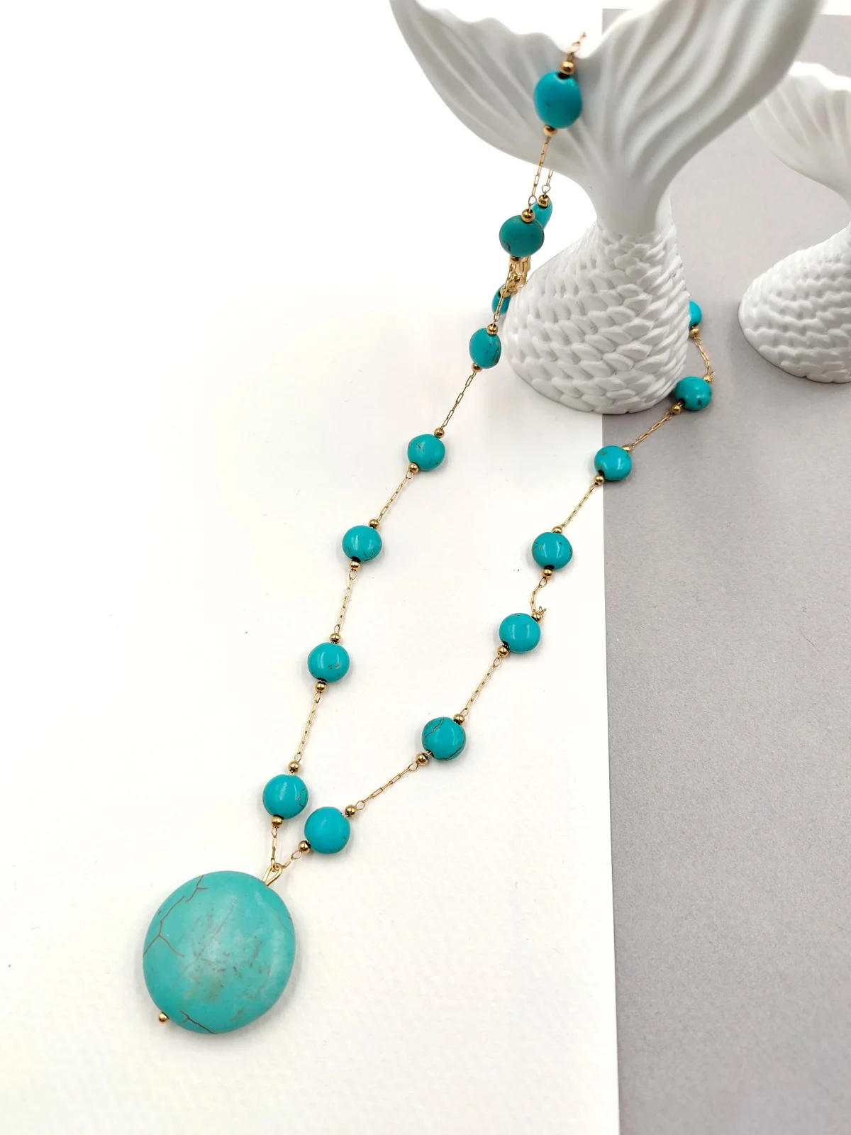 Stainless Steel Rosary Necklace with Howlite by Magis Handmade Jewels – view 3