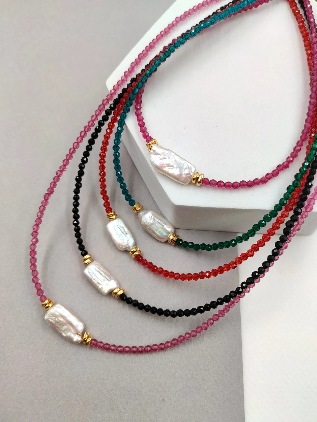 Necklace with Crystals and Baroque Pearl by Magis Handmade Jewels – view 4