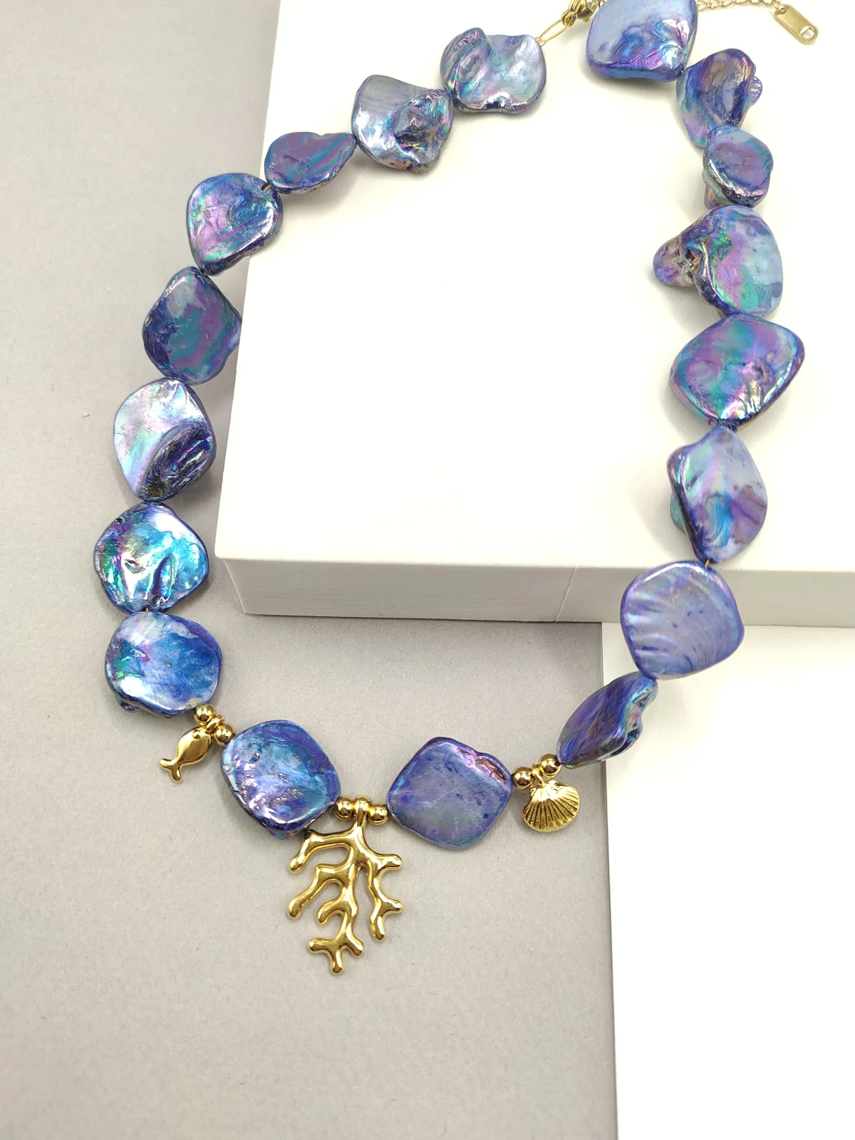 Necklace with Mother-of-Pearl and Gold-Plated Details by Magis Handmade Jewels – view 2
