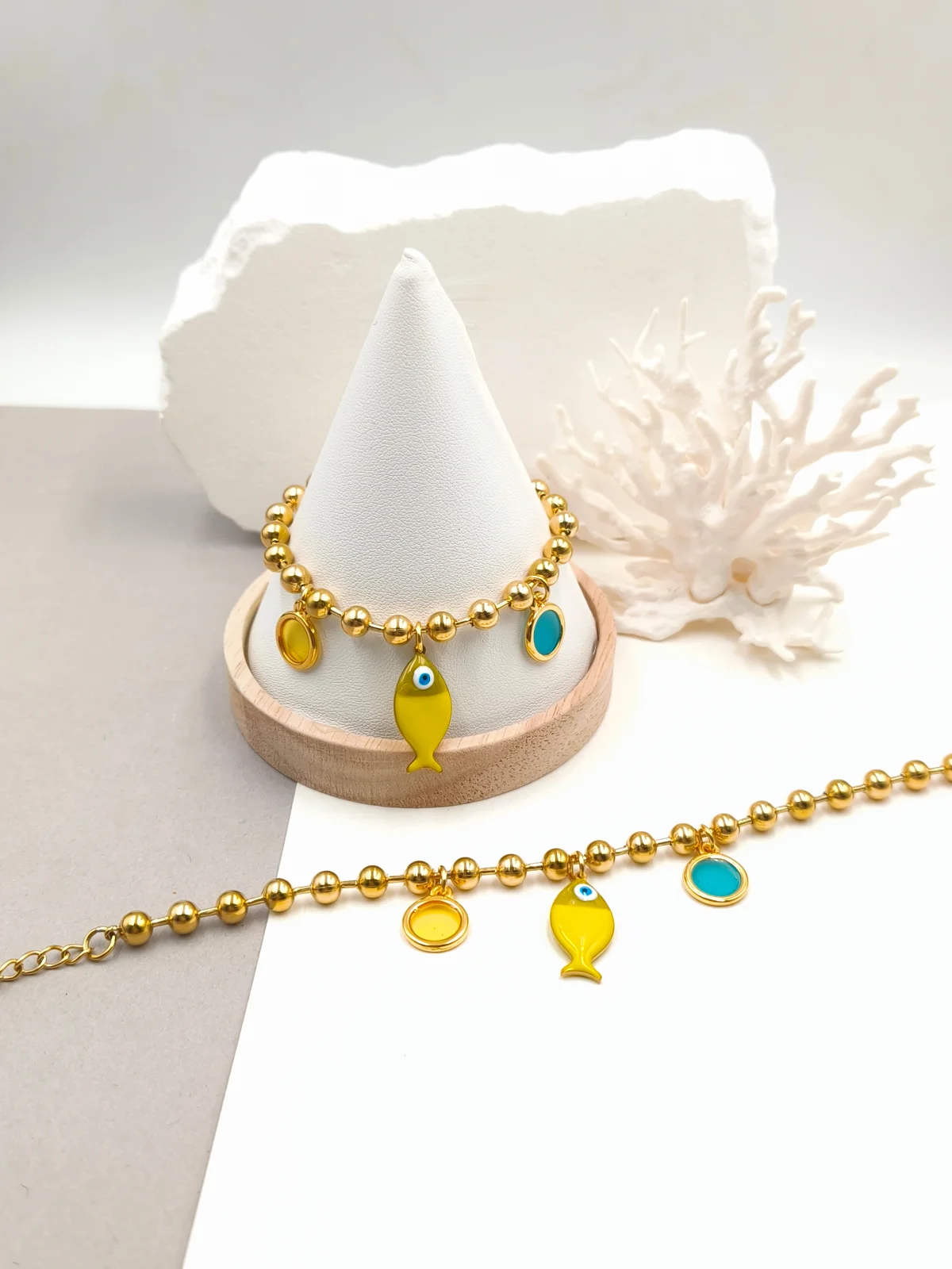 Stainless Steel Bracelet with Gold-Plated Details and Enamel by Magis Handmade Jewels – view 2