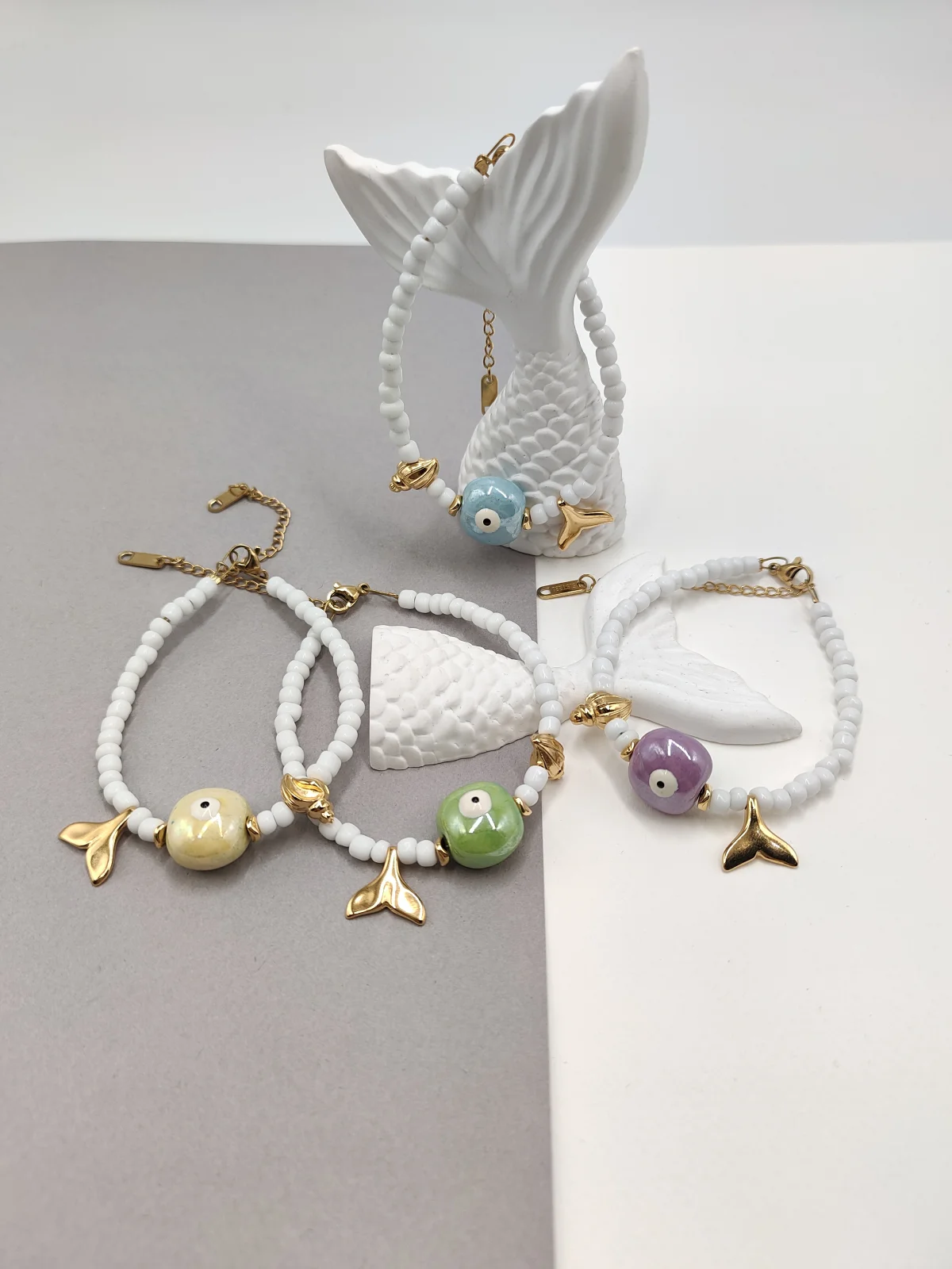 Bracelet with Glass Beads and Ceramic Evil Eye by Magis Handmade Jewels – view 2