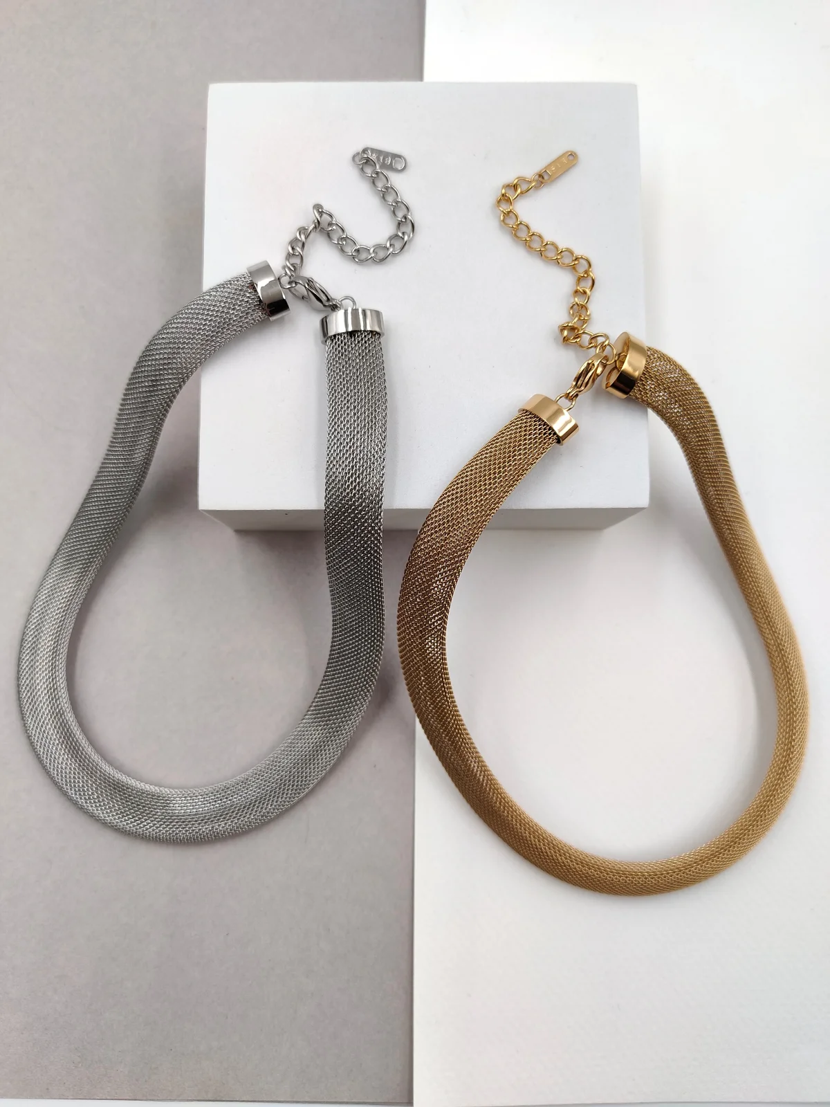 Stainless Steel Choker Necklace with Flat Chain by Magis Handmade Jewels – view 2