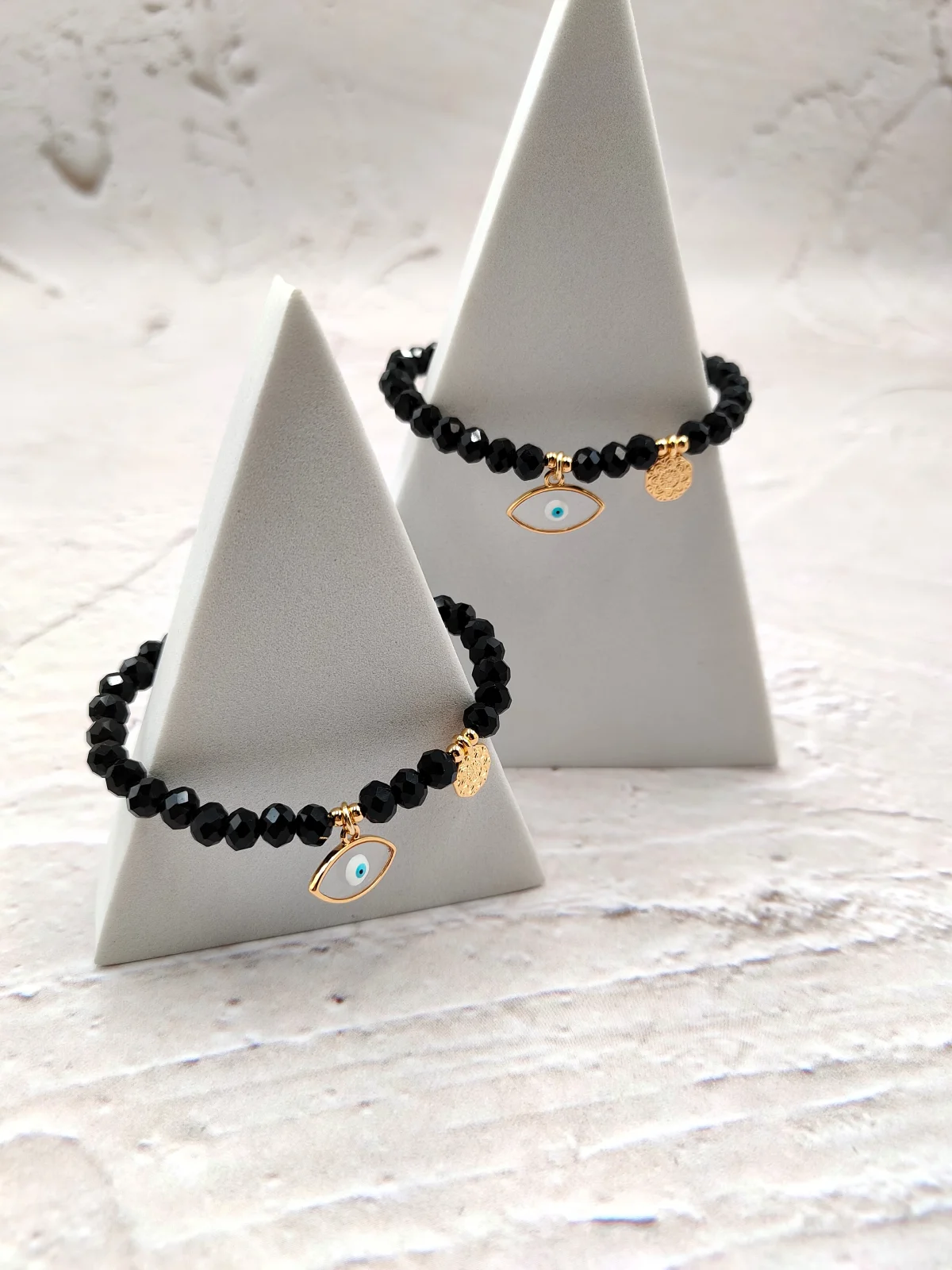 Bracelet with Crystals and Gold-Plated Stained-Glass Evil Eye by Magis Handmade Jewels – view 3