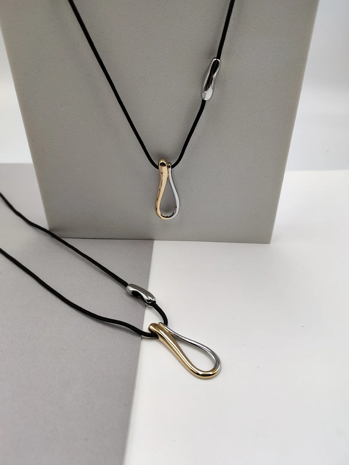 Long Necklace with Cord and Two-Tone Motif by Magis Handmade Jewels – view 2