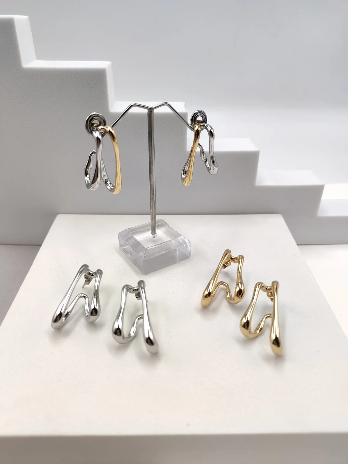 Stainless Steel Double Earrings by Magis Handmade Jewels – view 3