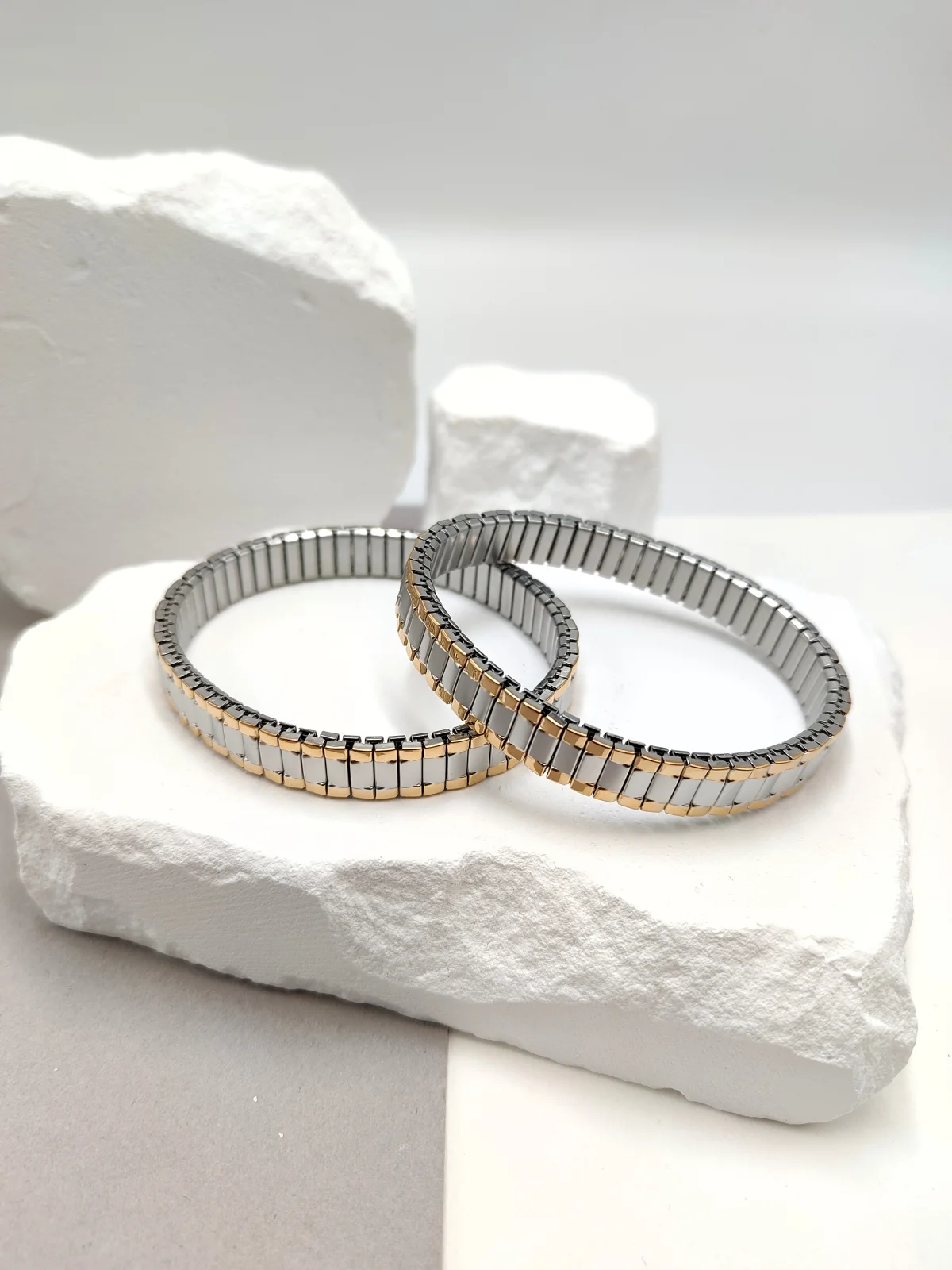 Stainless Steel Stretch Two-Tone Bracelet by Magis Handmade Jewels – view 3