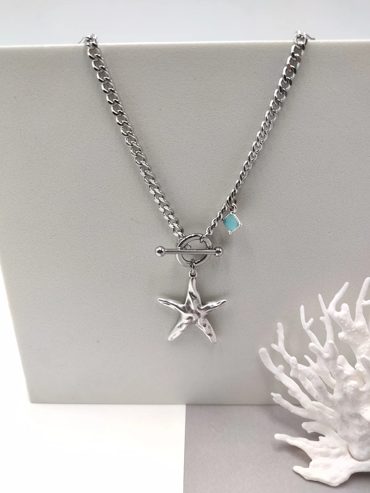 Stainless Steel Necklace with Silver-Plated Starfish and Enamel by Magis Handmade Jewels – view 2