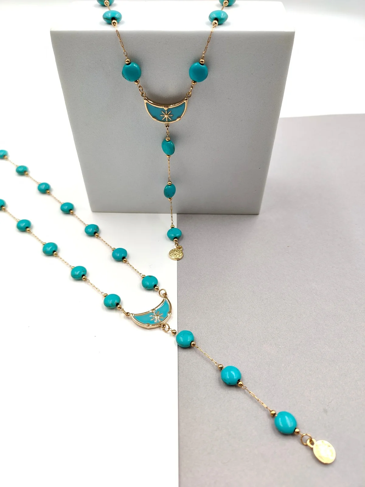 Stainless Steel Rosary Necklace with Howlite by Magis Handmade Jewels – view 2