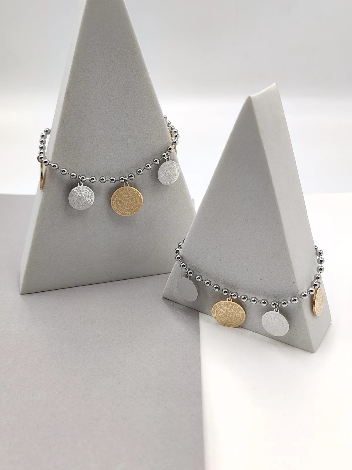 Stainless Steel Bracelet with Two-Tone Embossed Phaistos Disc Details by Magis Handmade Jewels – view 2