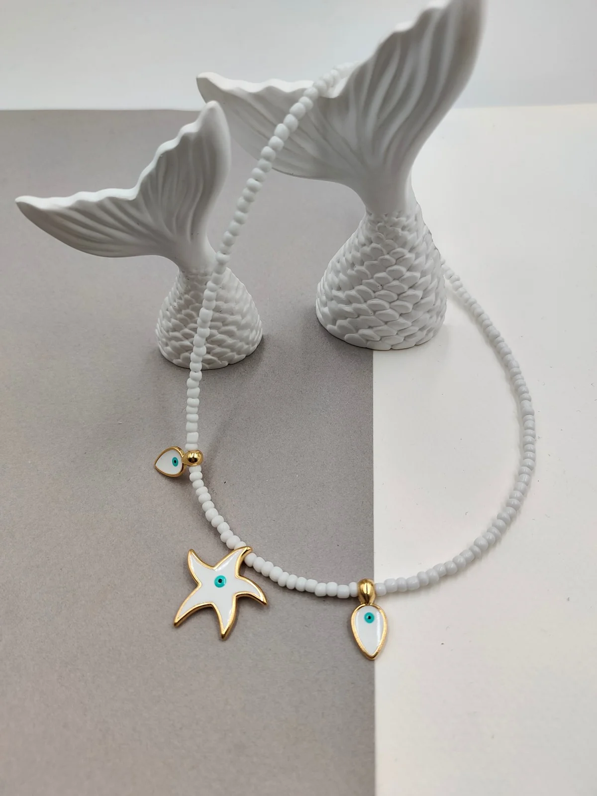 Necklace with Beads and Gold-Plated Enamel Details by Magis Handmade Jewels – view 3