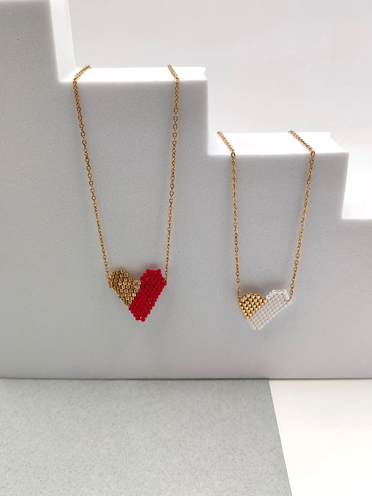 Stainless Steel Necklace with Miyuki Beads and Heart by Magis Handmade Jewels – view 3