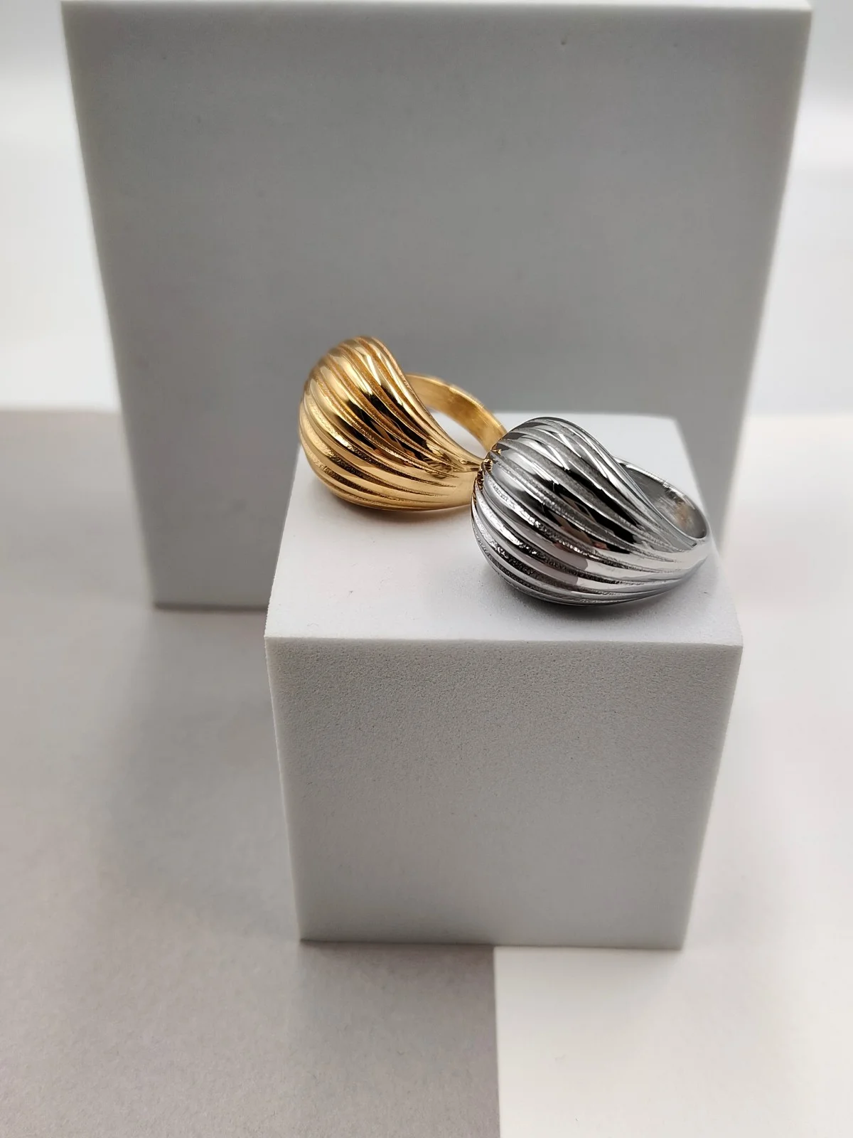Stainless Steel Drop Ring with Embossed Stripes by Magis Handmade Jewels – view 2