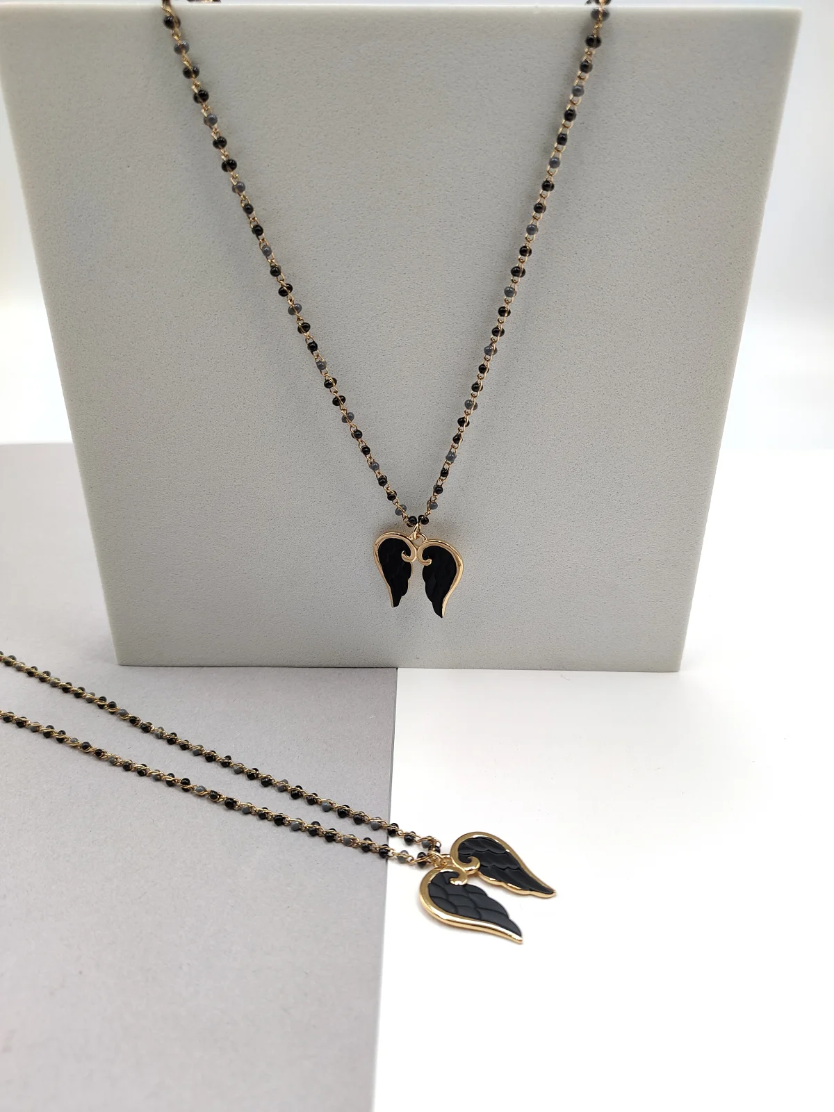 Stainless Steel Necklace with Small Crystals and Feather Design by Magis Handmade Jewels – view 2