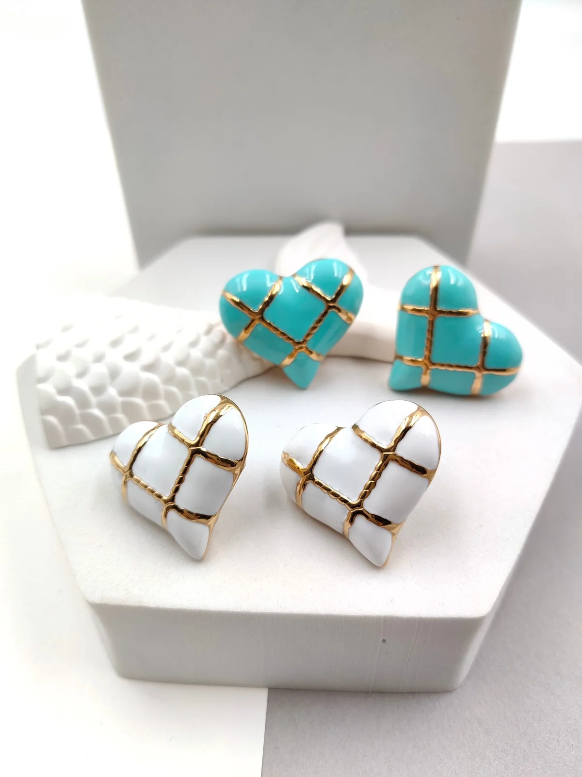 Stainless Steel Heart Earrings with Enamel by Magis Handmade Jewels – view 2