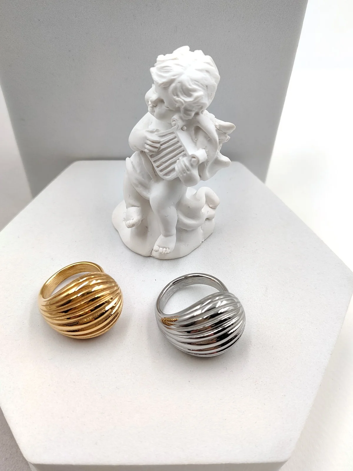 Stainless Steel Drop Ring with Embossed Stripes by Magis Handmade Jewels – view 3