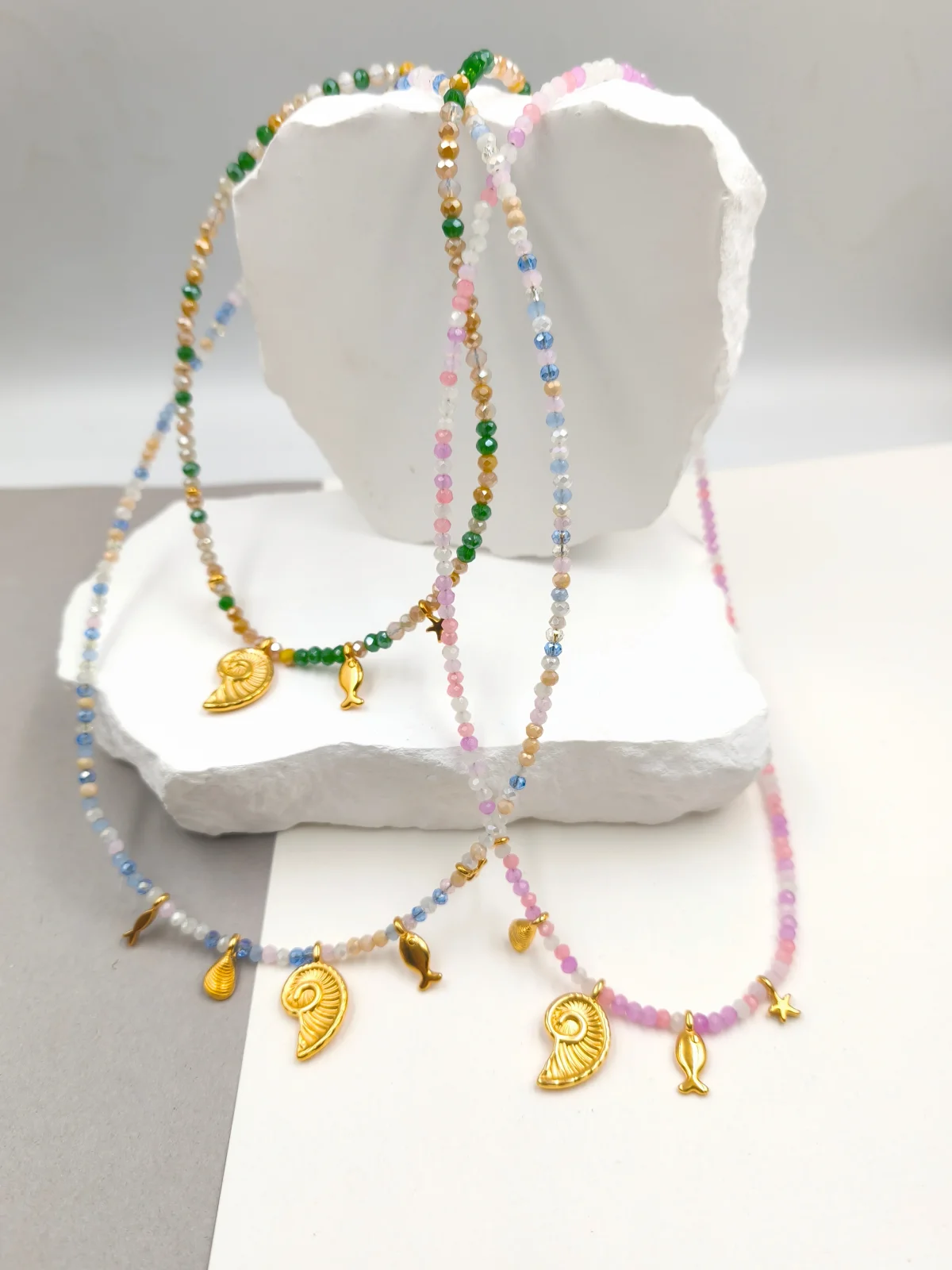 Necklace with Crystals and Gold-Plated Details by Magis Handmade Jewels – view 2