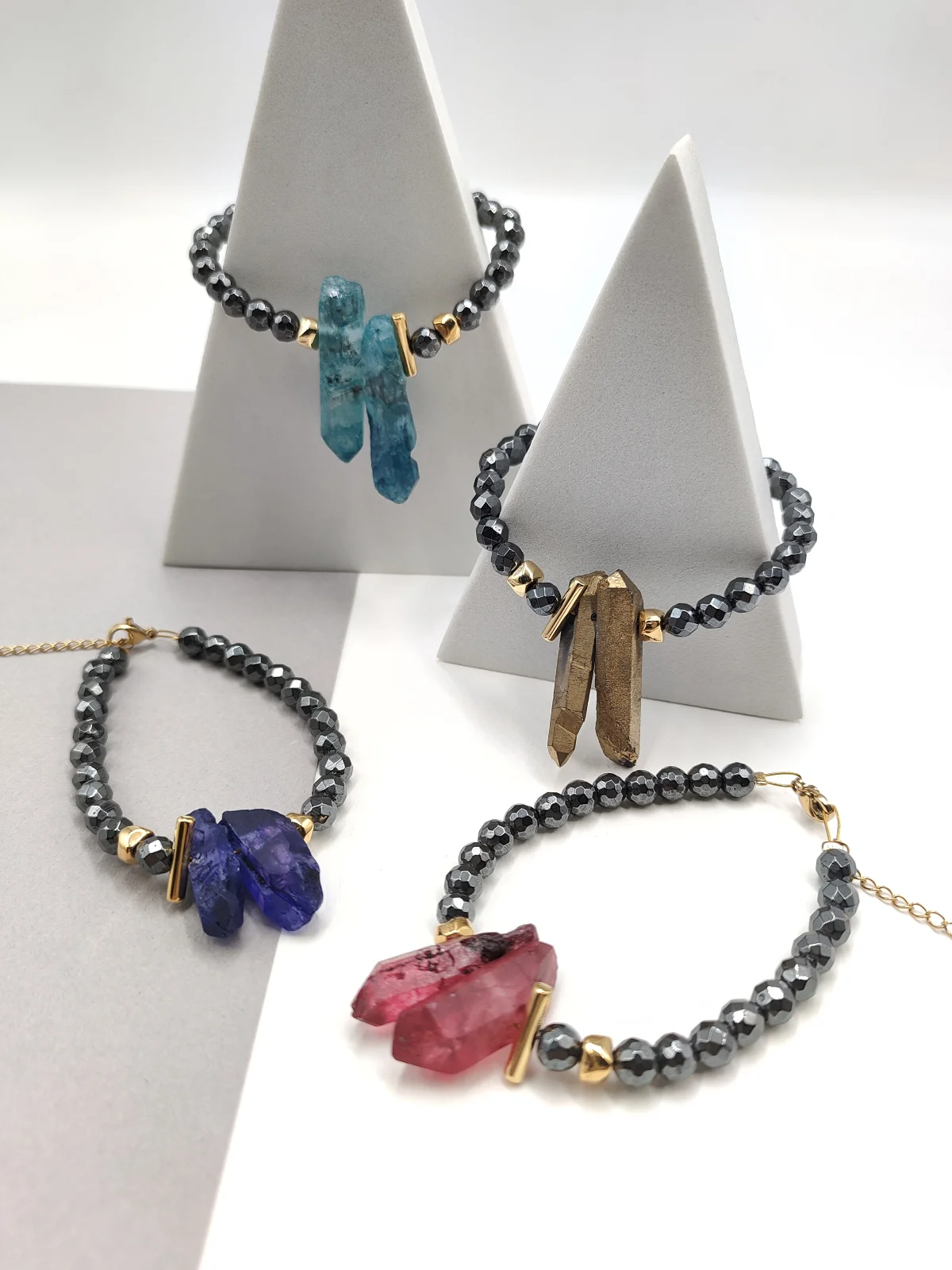 Bracelet with Hematite Beads and Semi-Precious Crystals #852780