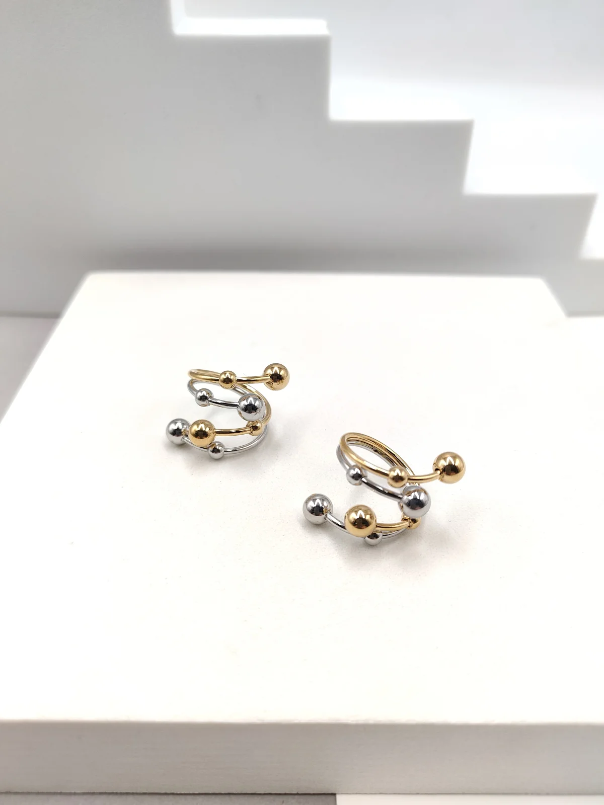 Stainless Steel Two-Tone Ring with Beads by Magis Handmade Jewels – view 2