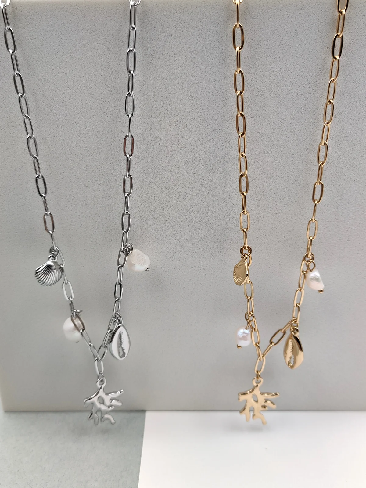 Stainless Steel Necklace with Cultured Pearls and Summer Motif #852476