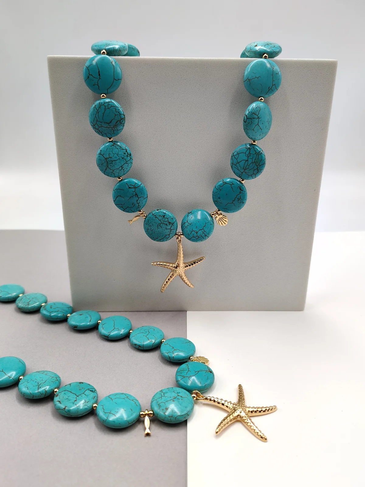 Necklace with Howlite Beads and Gold-Plated Details by Magis Handmade Jewels – view 2