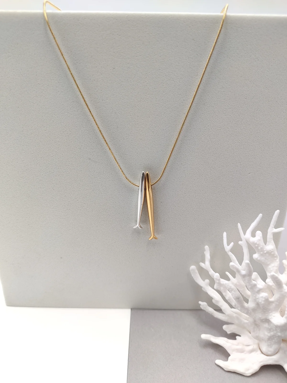 Stainless Steel Two-Tone Necklace with Fish by Magis Handmade Jewels – view 3