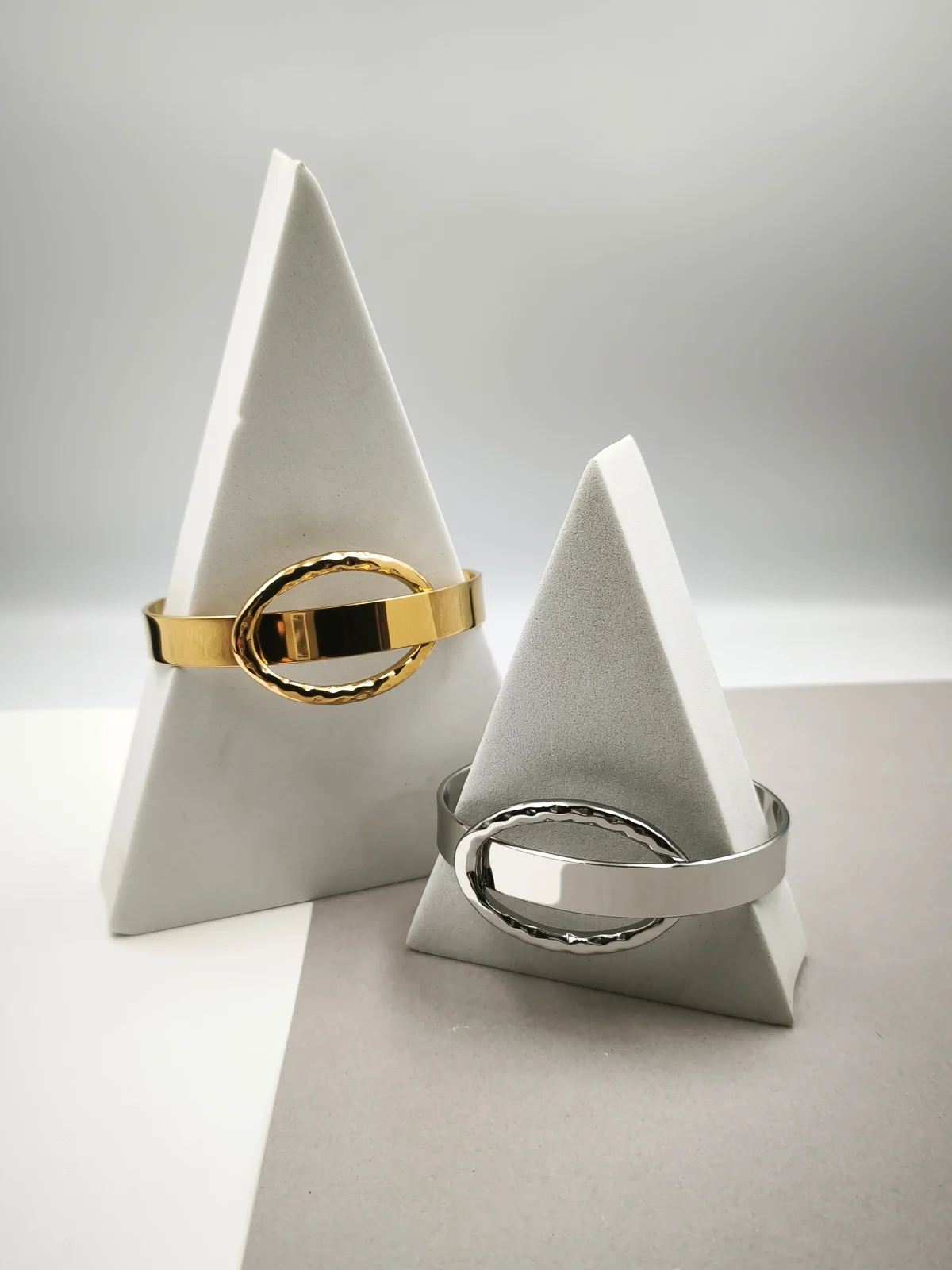 Stainless Steel Bracelet with Oval Hammered Design by Magis Handmade Jewels – view 2