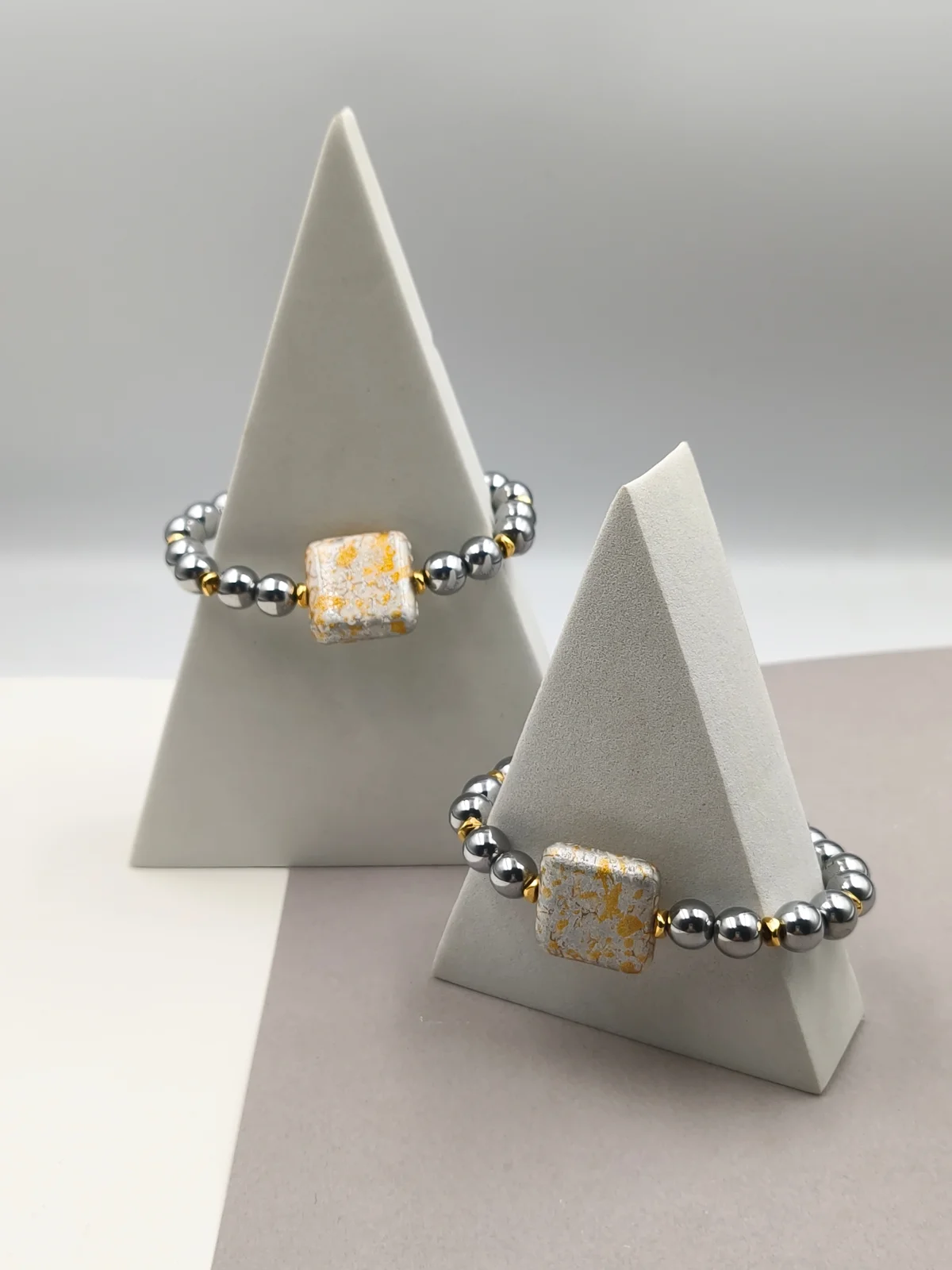Bracelet with Hematite Beads and Howlite with Ornate Design by Magis Handmade Jewels – view 2