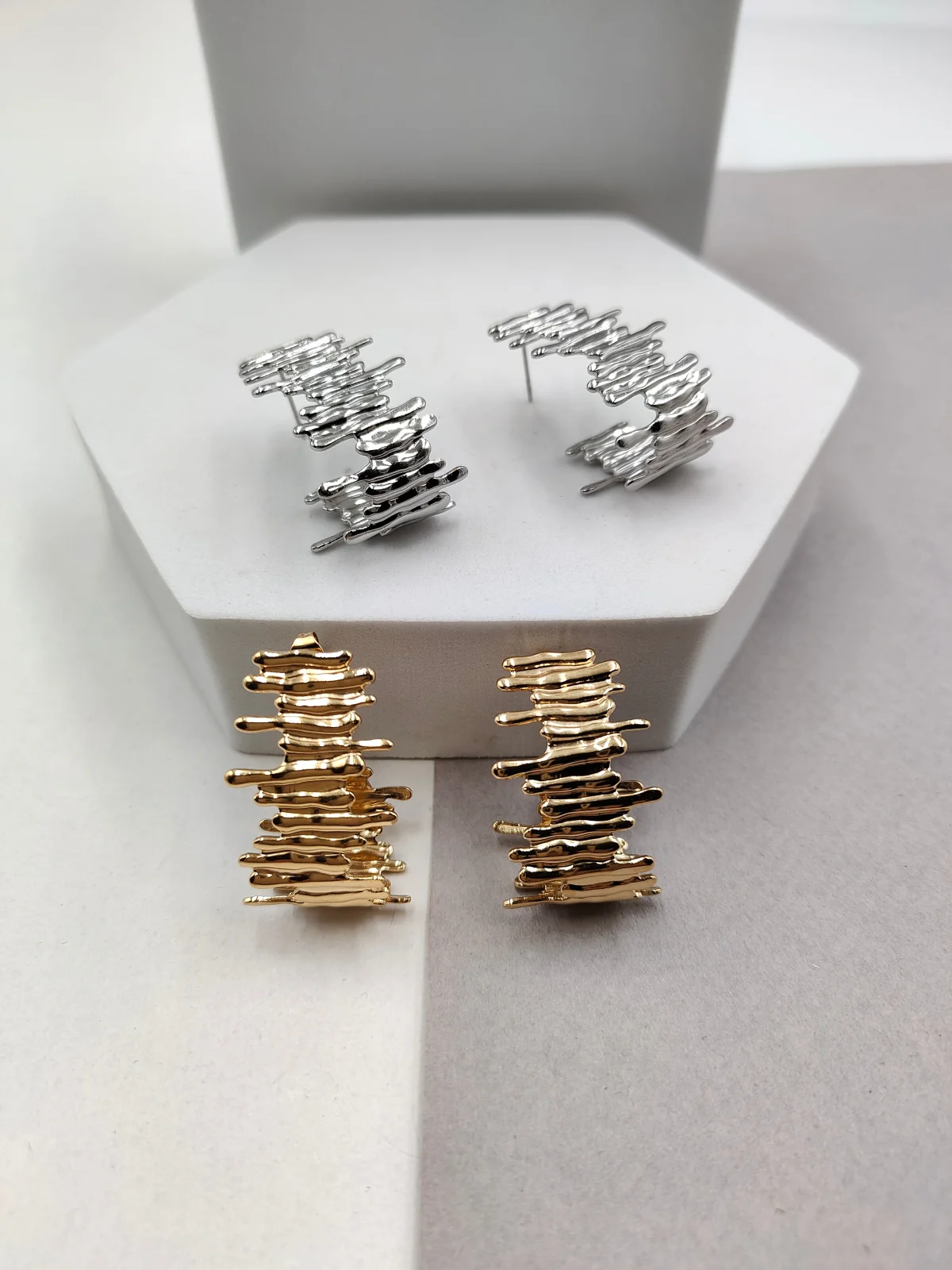 Stainless Steel Multi-Strand Hook Earrings by Magis Handmade Jewels – view 3