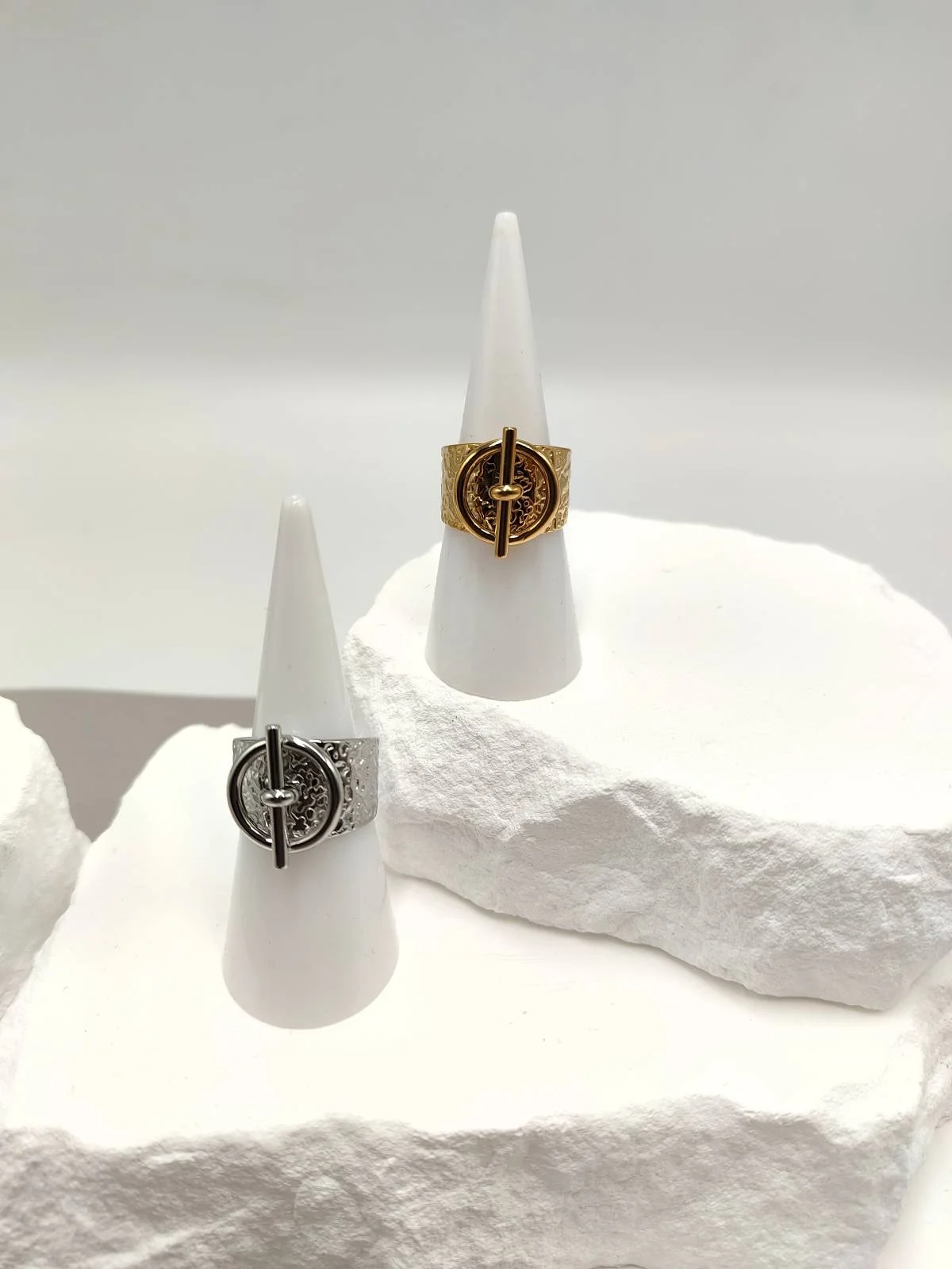 Stainless Steel Hammered Ring with Embossed Designs by Magis Handmade Jewels – view 3