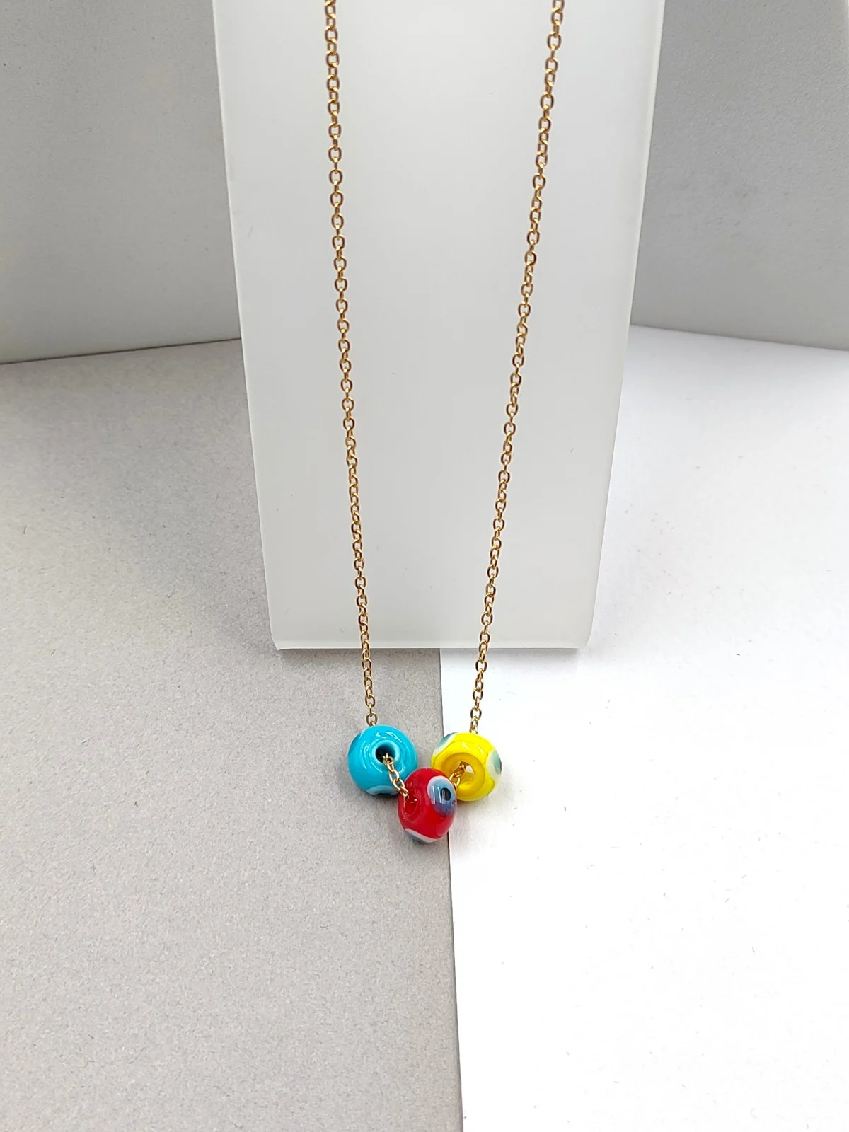 Stainless Steel Necklace with Glass Evil Eyes by Magis Handmade Jewels – view 2