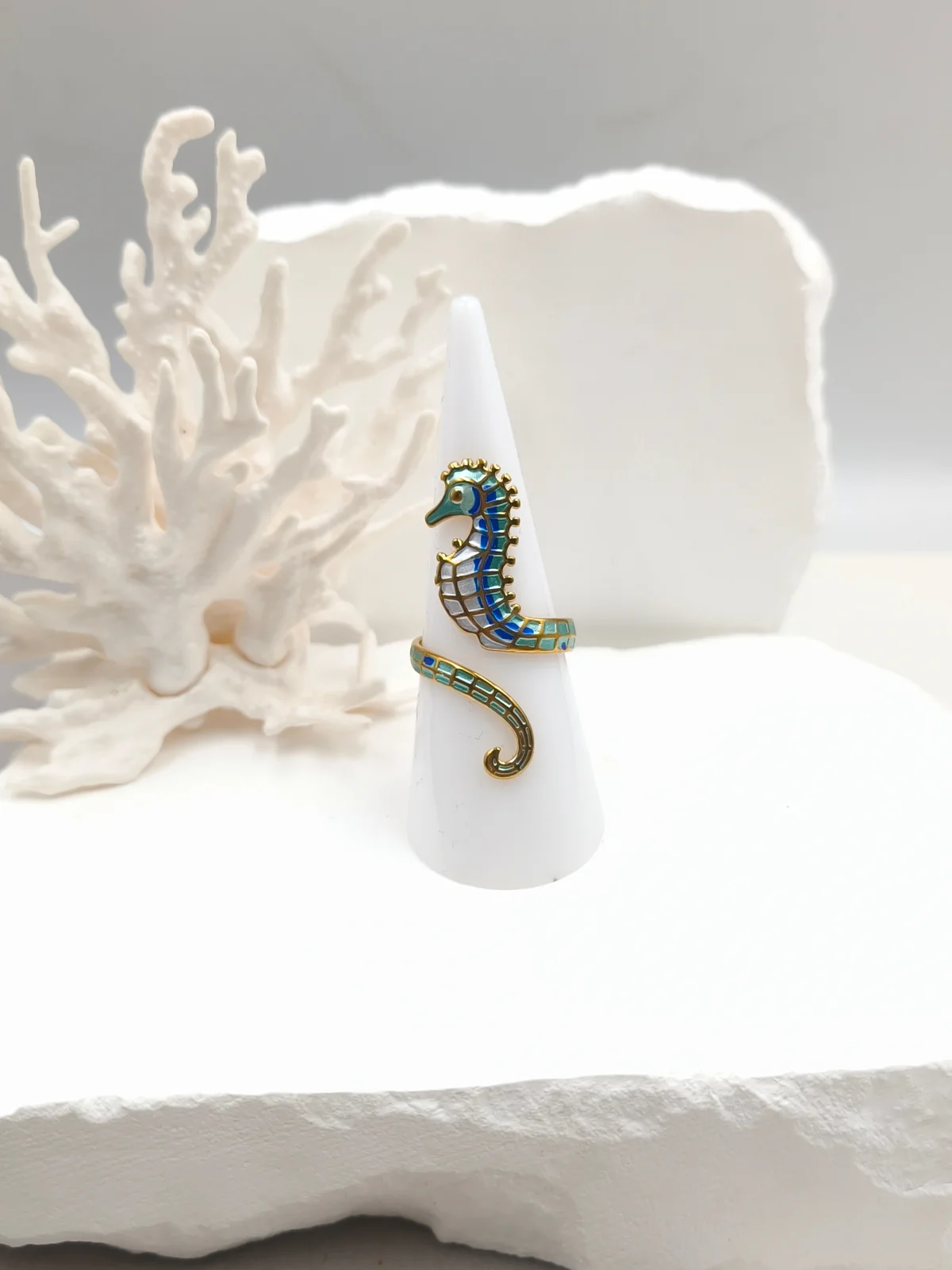 Stainless Steel Seahorse Ring with Enamel by Magis Handmade Jewels – view 2