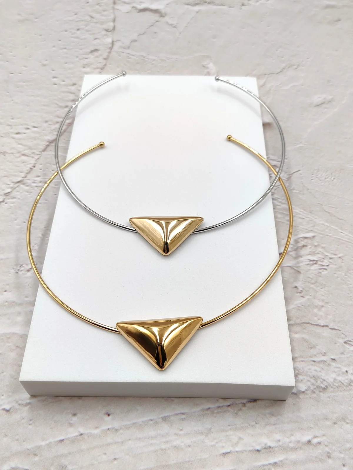 Stainless Steel Choker Necklace with Domed Triangle by Magis Handmade Jewels – view 2